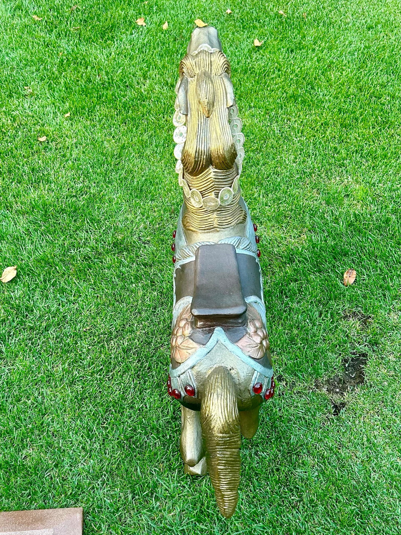 Mid 20th Century Carved Wooden Carousel Horse, Painted in Metallics, With Original Wooden Base and M - 4