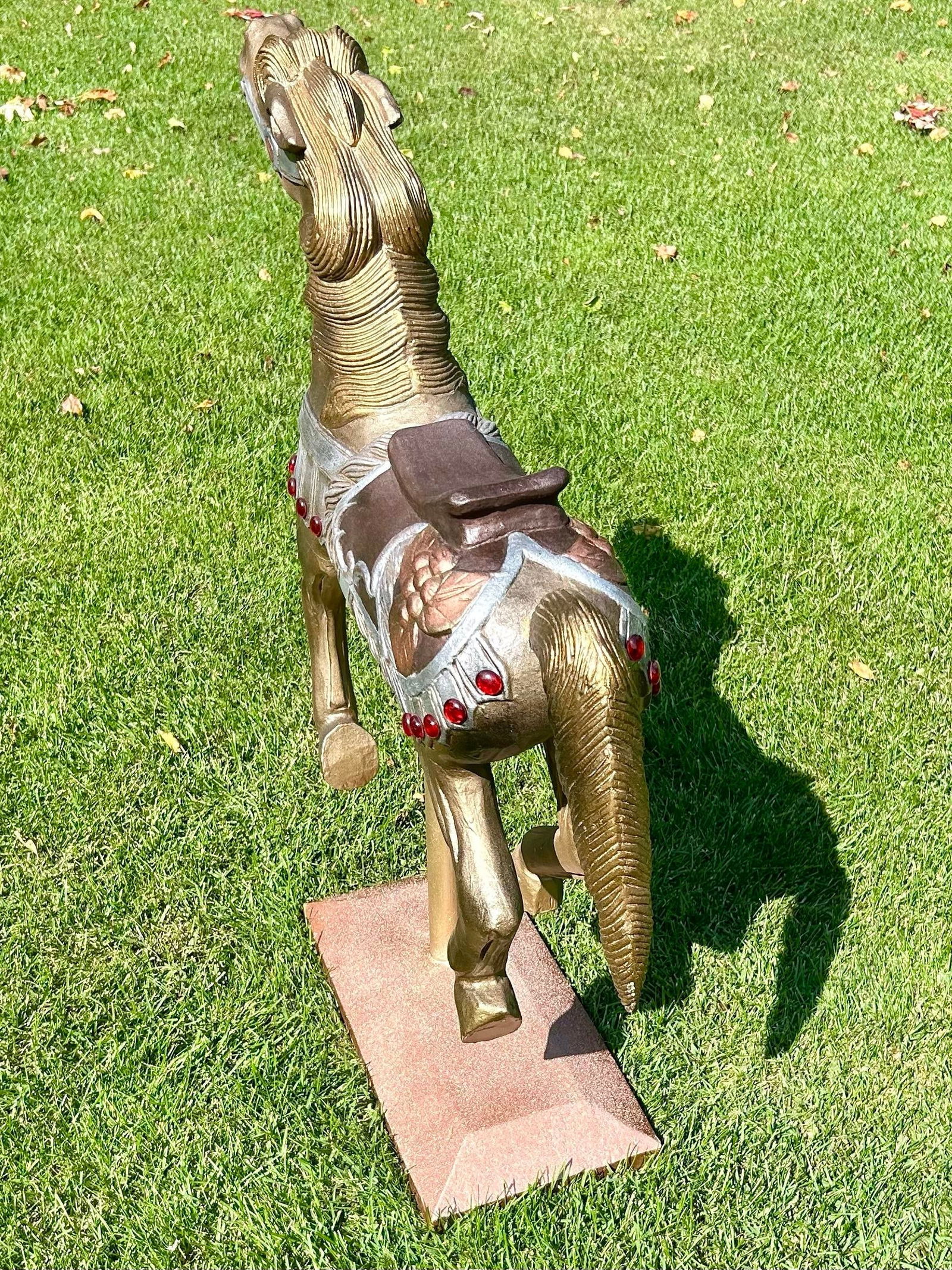 Mid 20th Century Carved Wooden Carousel Horse, Painted in Metallics, With Original Wooden Base and M - 5