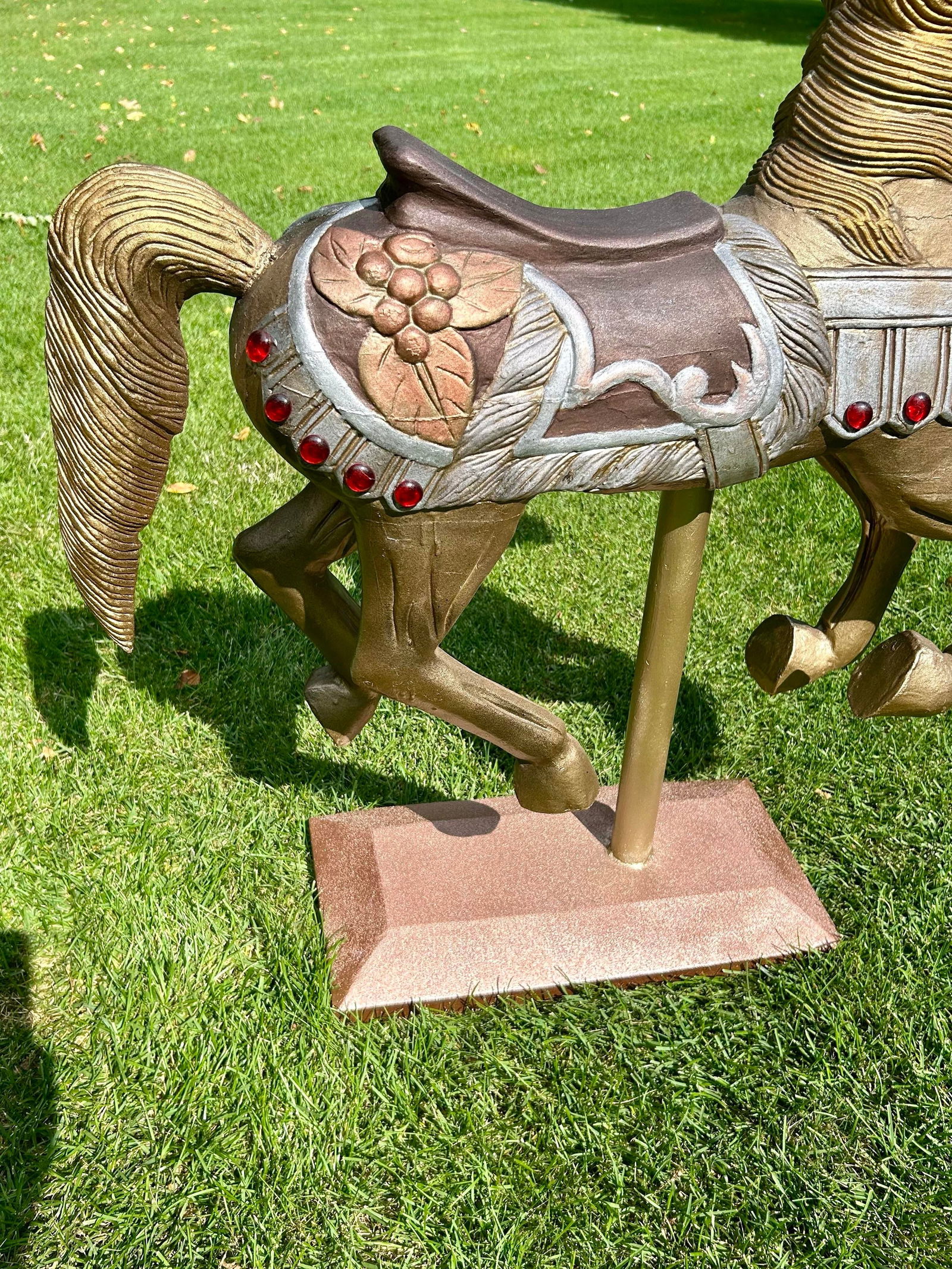 Mid 20th Century Carved Wooden Carousel Horse, Painted in Metallics, With Original Wooden Base and M - 6
