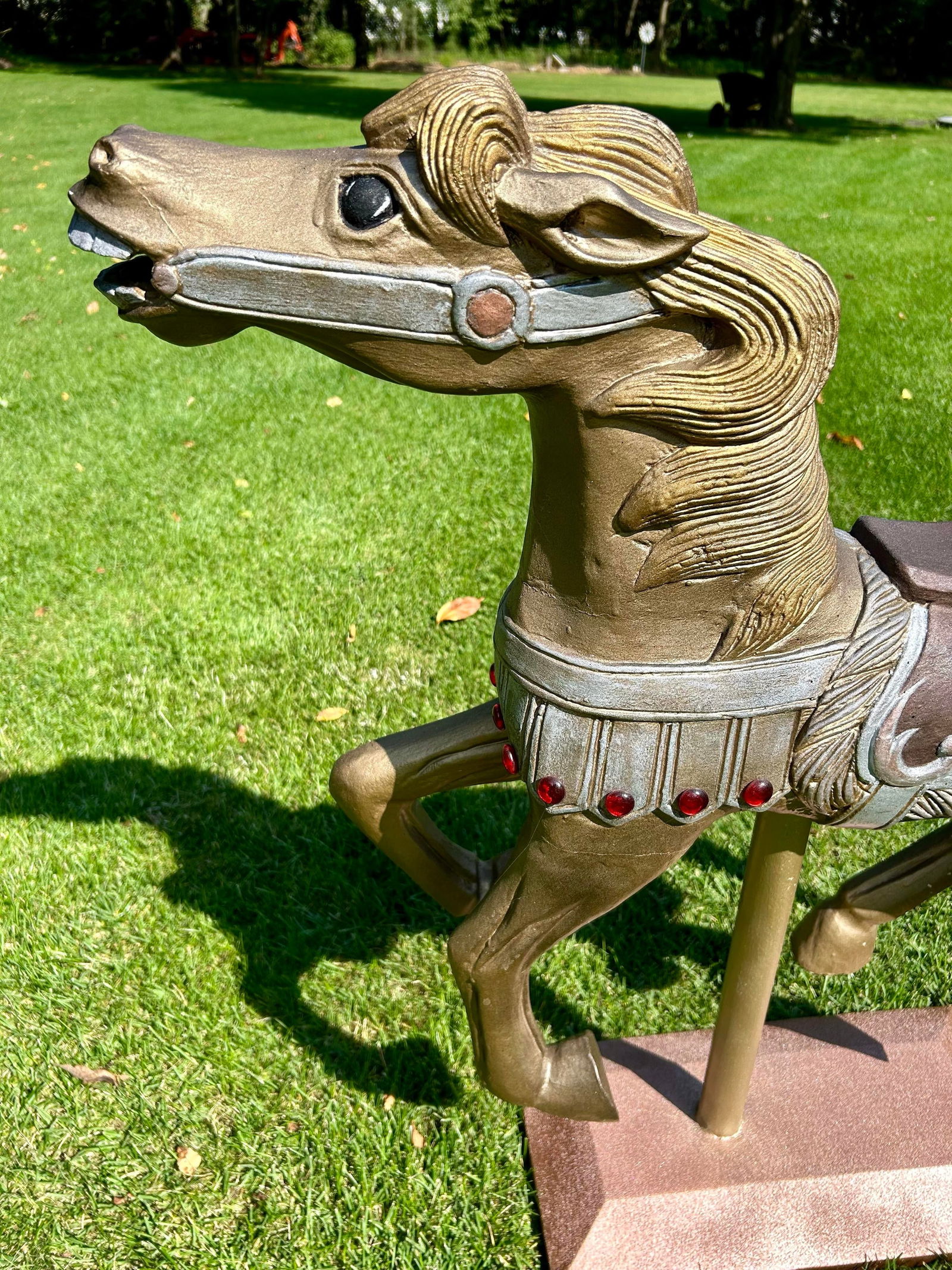 Mid 20th Century Carved Wooden Carousel Horse, Painted in Metallics, With Original Wooden Base and M - 8