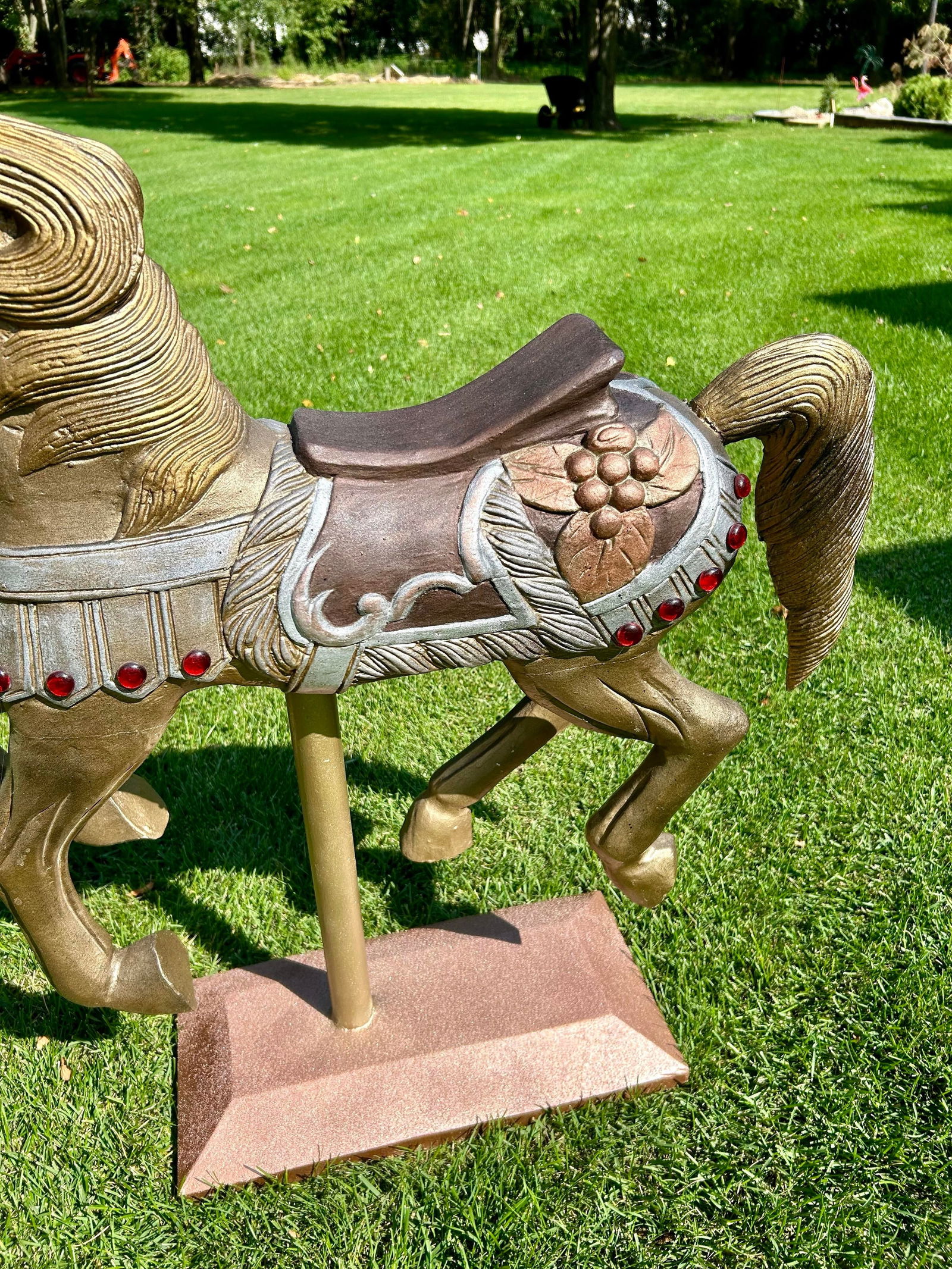 Mid 20th Century Carved Wooden Carousel Horse, Painted in Metallics, With Original Wooden Base and M - 9