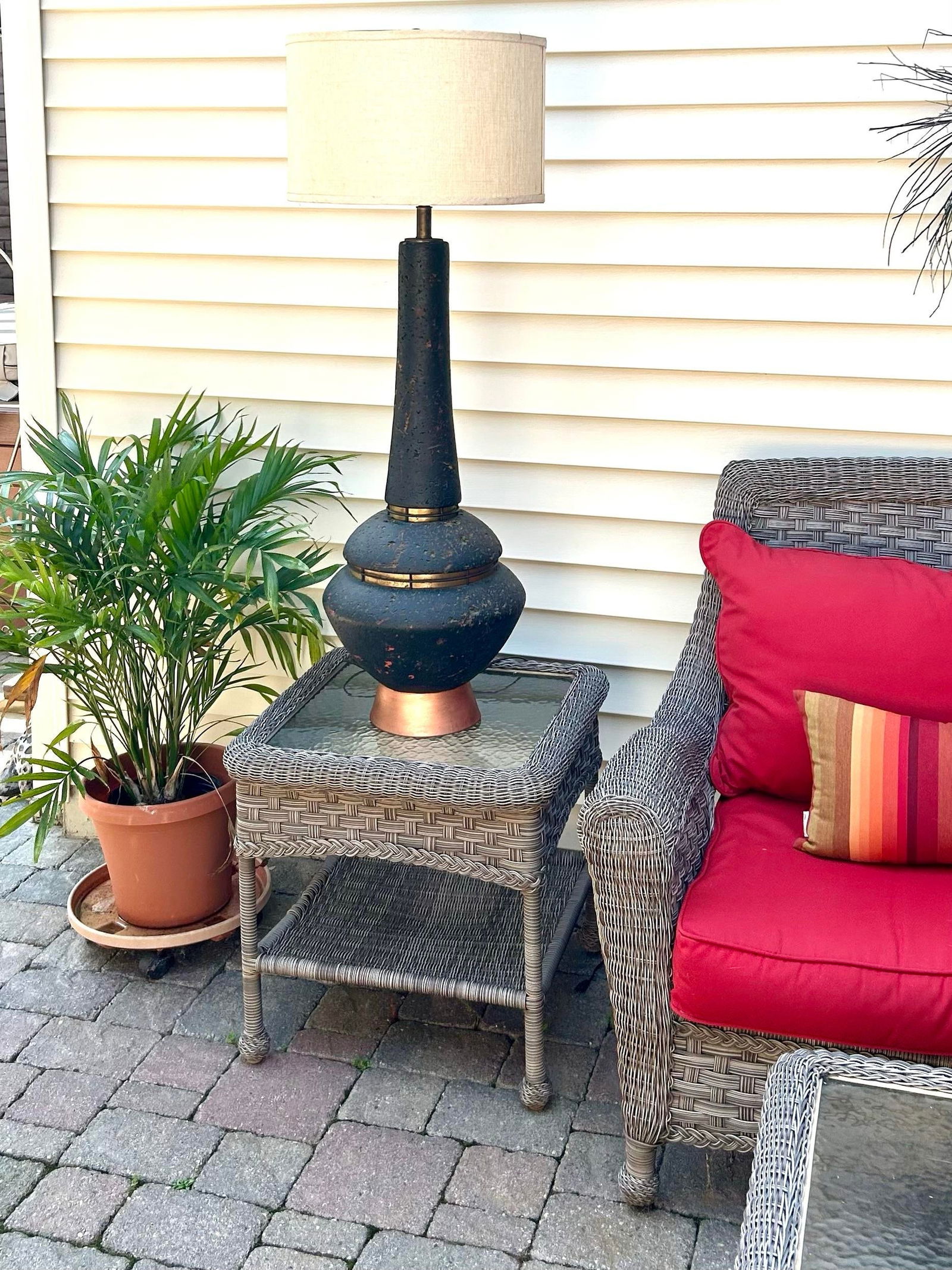 Mid-Century Modern Black Cork Lamp With Brass and Copper-Colored Metals, 1960's - 3