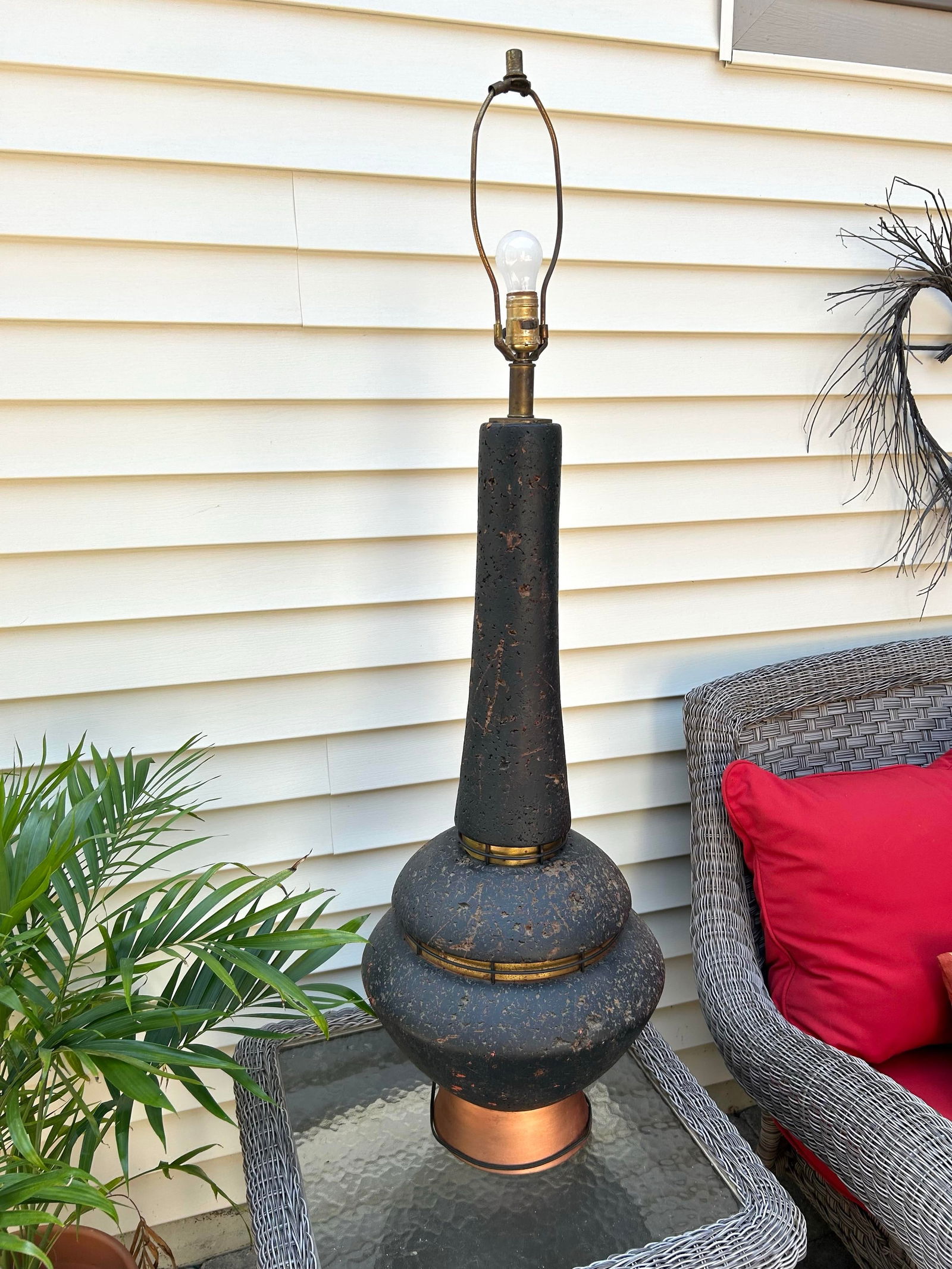 Mid-Century Modern Black Cork Lamp With Brass and Copper-Colored Metals, 1960's - 6