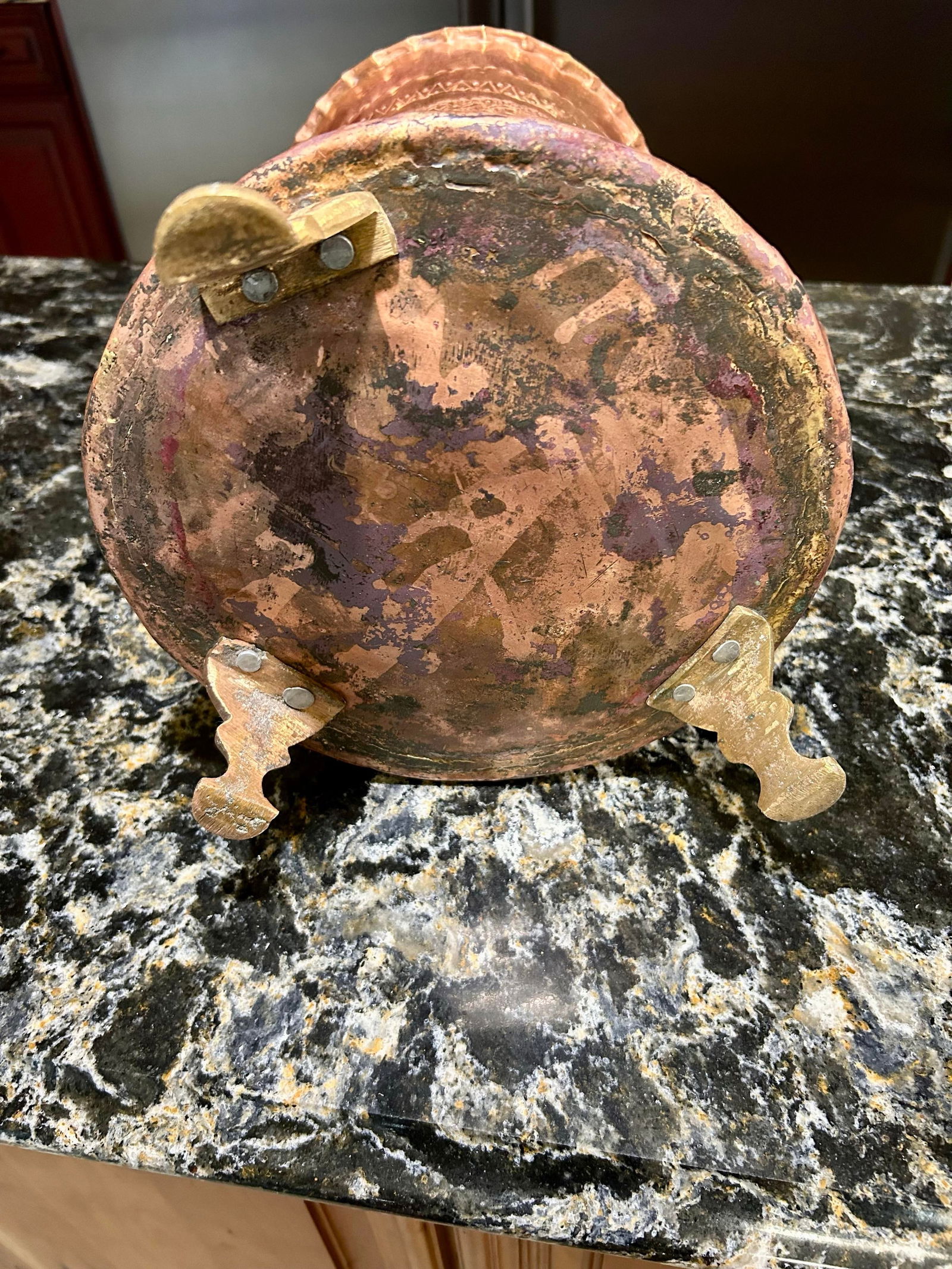 Mid 20th Century Large Copper and Bronze Etched Middle Eastern/ Persian Jardiniere or Vase With Feet - 12