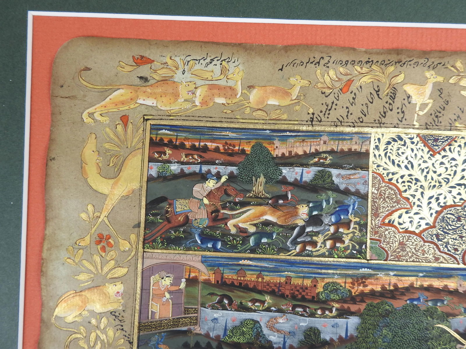 19th Century Mughal Miniature Painting Hunters Horses Lion Tiger Elephant - 5