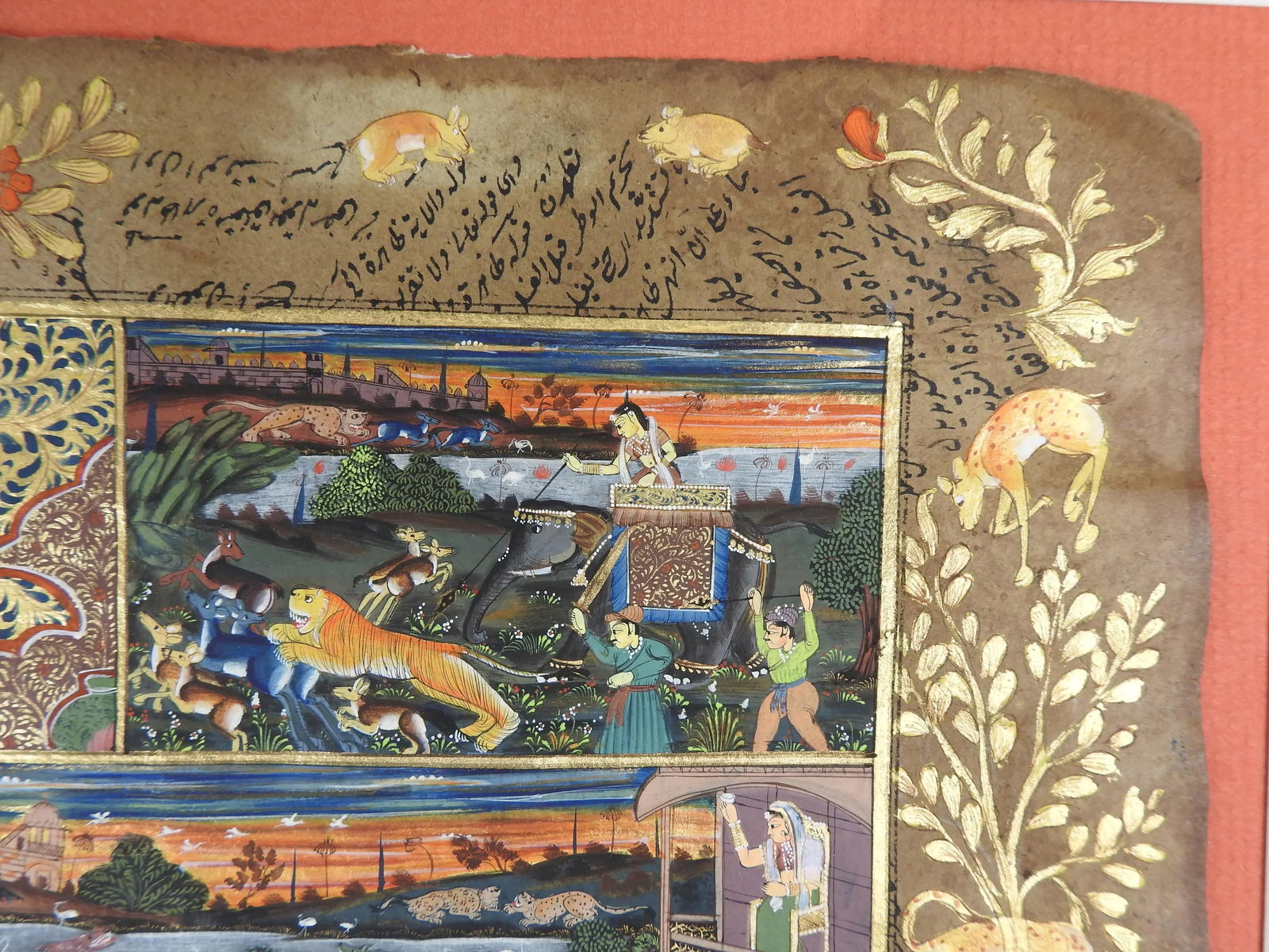 19th Century Mughal Miniature Painting Hunters Horses Lion Tiger Elephant - 7