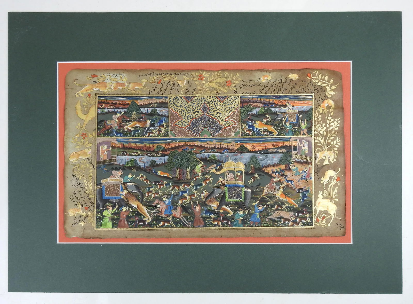 19th Century Mughal Miniature Painting Hunters Horses Lion Tiger Elephant - 9