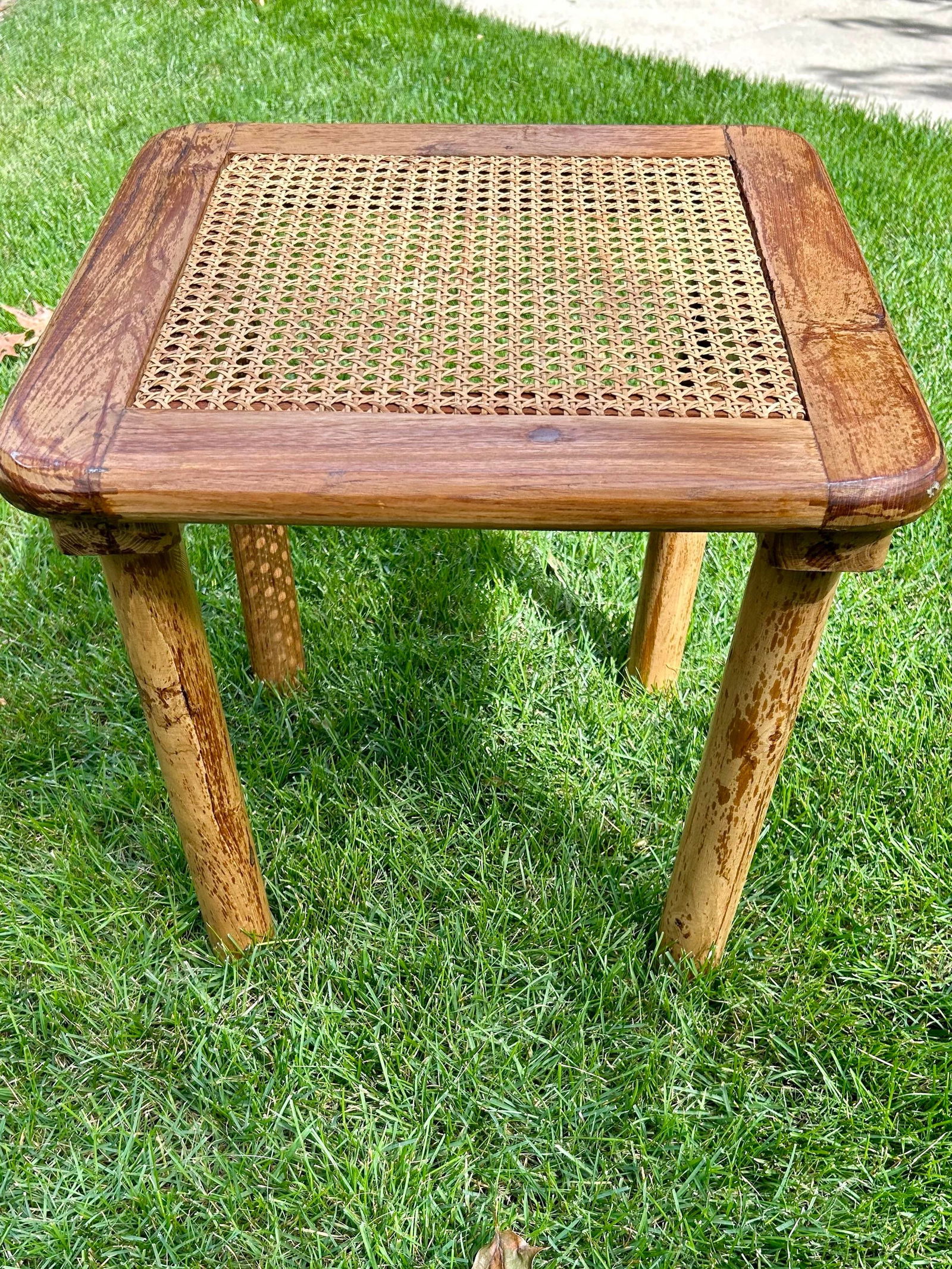 Solid Wood, End Table With Rattan-Woven Top - 4