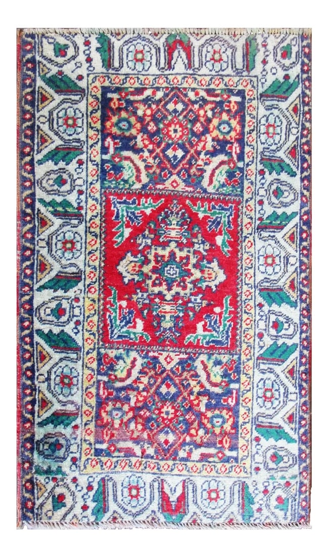 19th Century Antique Turkish Yastik Rug-1"šÃ„Ã´8"šÃ„Ã: The materials are from vegetable dyes wool pile over wool foundation. The pattern is floral in deco style. Yastik or pillow or bloster cover, Ghiordes. It has the fortunate of still having the end
