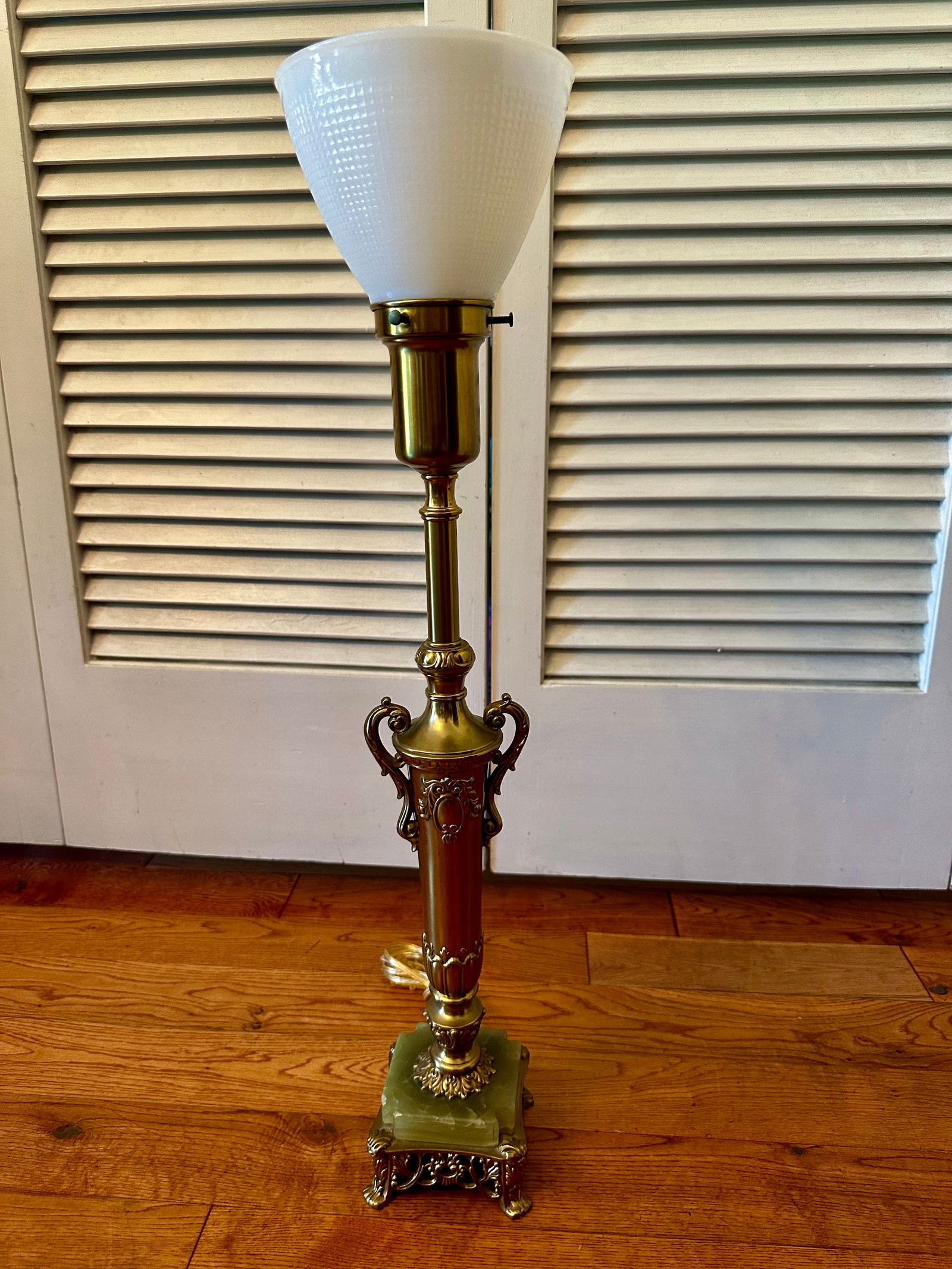 Vintage Rembrandt Onyx and Gilt Metal Patinated Torchiere Table Lamps- A-Pair - 4