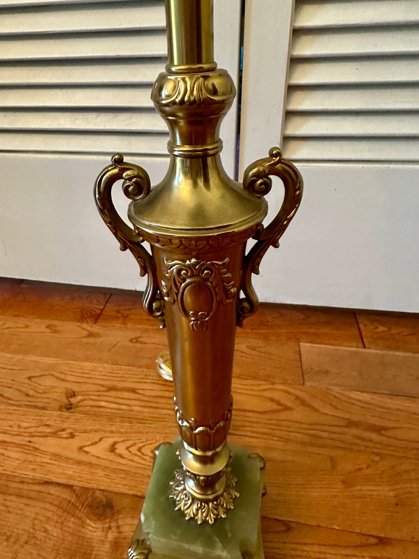 Vintage Rembrandt Onyx and Gilt Metal Patinated Torchiere Table Lamps- A-Pair - 7