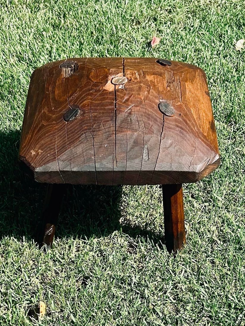Primitive, Antique Stool, All Wood-Made, Rustic, Circa 1800's - 3