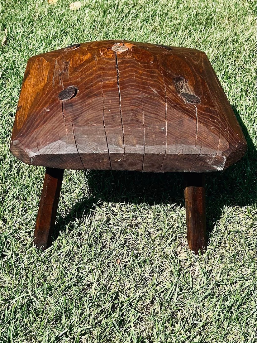Primitive, Antique Stool, All Wood-Made, Rustic, Circa 1800's - 5