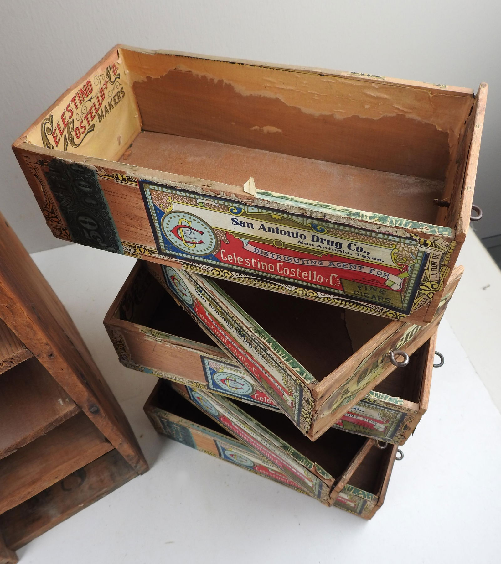 Antique Primative Folk Art Cigar Box Drawers - 5