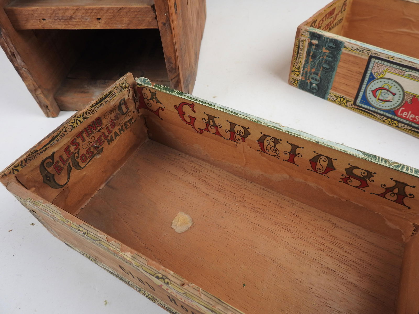 Antique Primative Folk Art Cigar Box Drawers - 7
