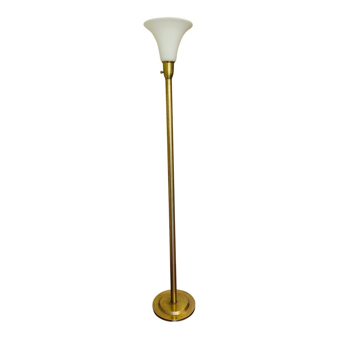 Mid Century Brass Floor Lamp With Vianne Glass Trumpet Shade (1 of 10)
