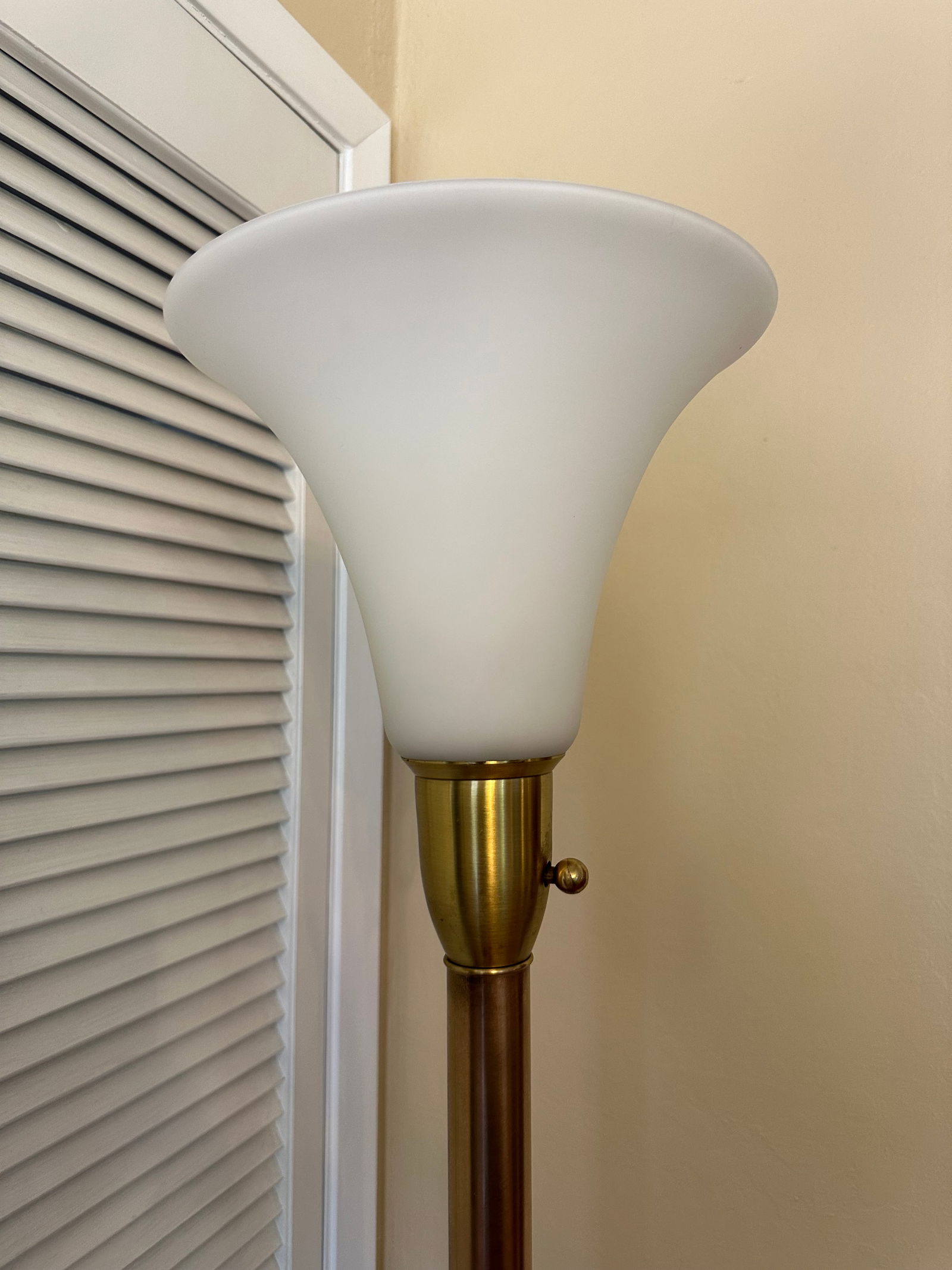Mid Century Brass Floor Lamp With Vianne Glass Trumpet Shade - 2