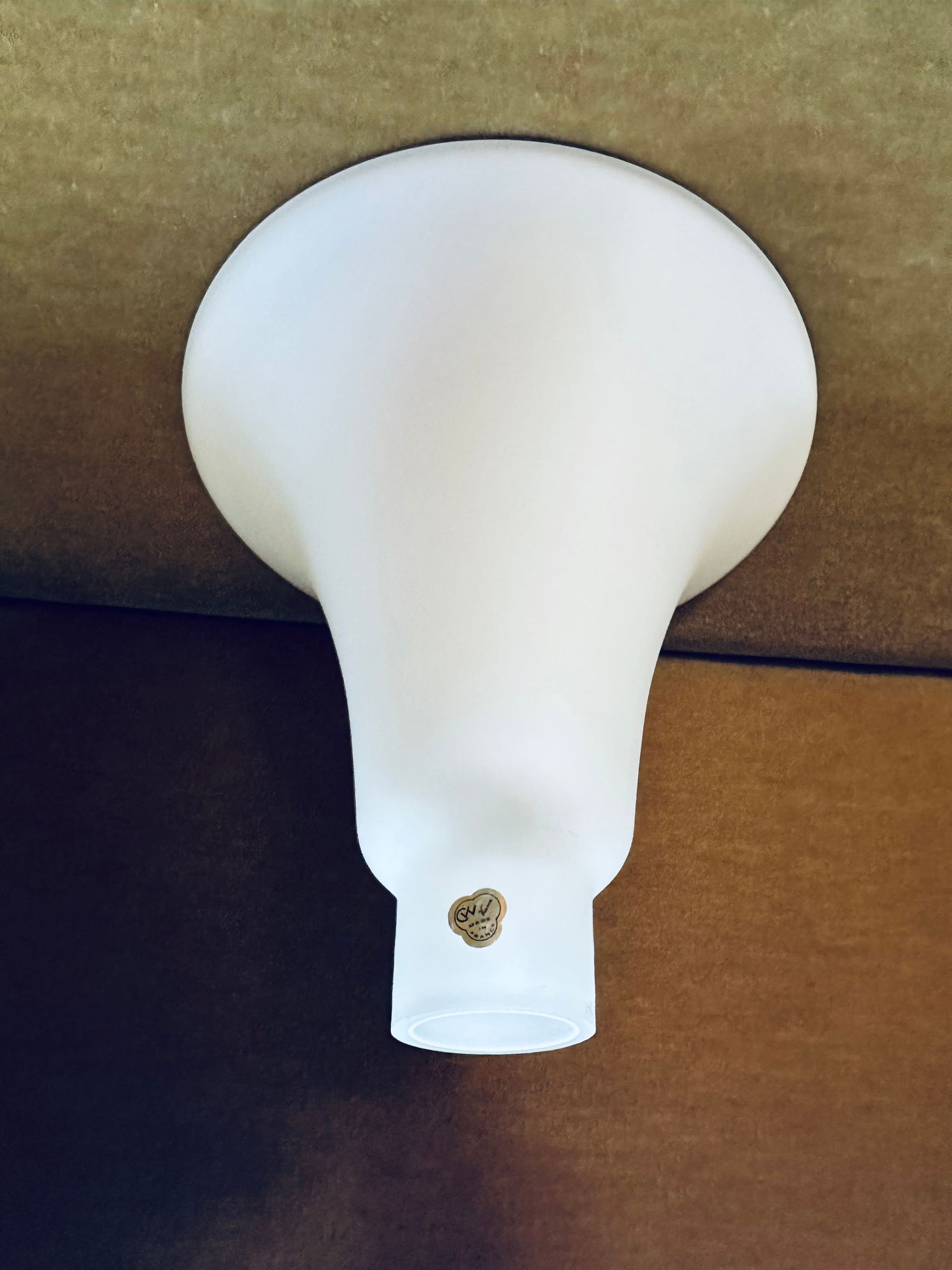 Mid Century Brass Floor Lamp With Vianne Glass Trumpet Shade - 9