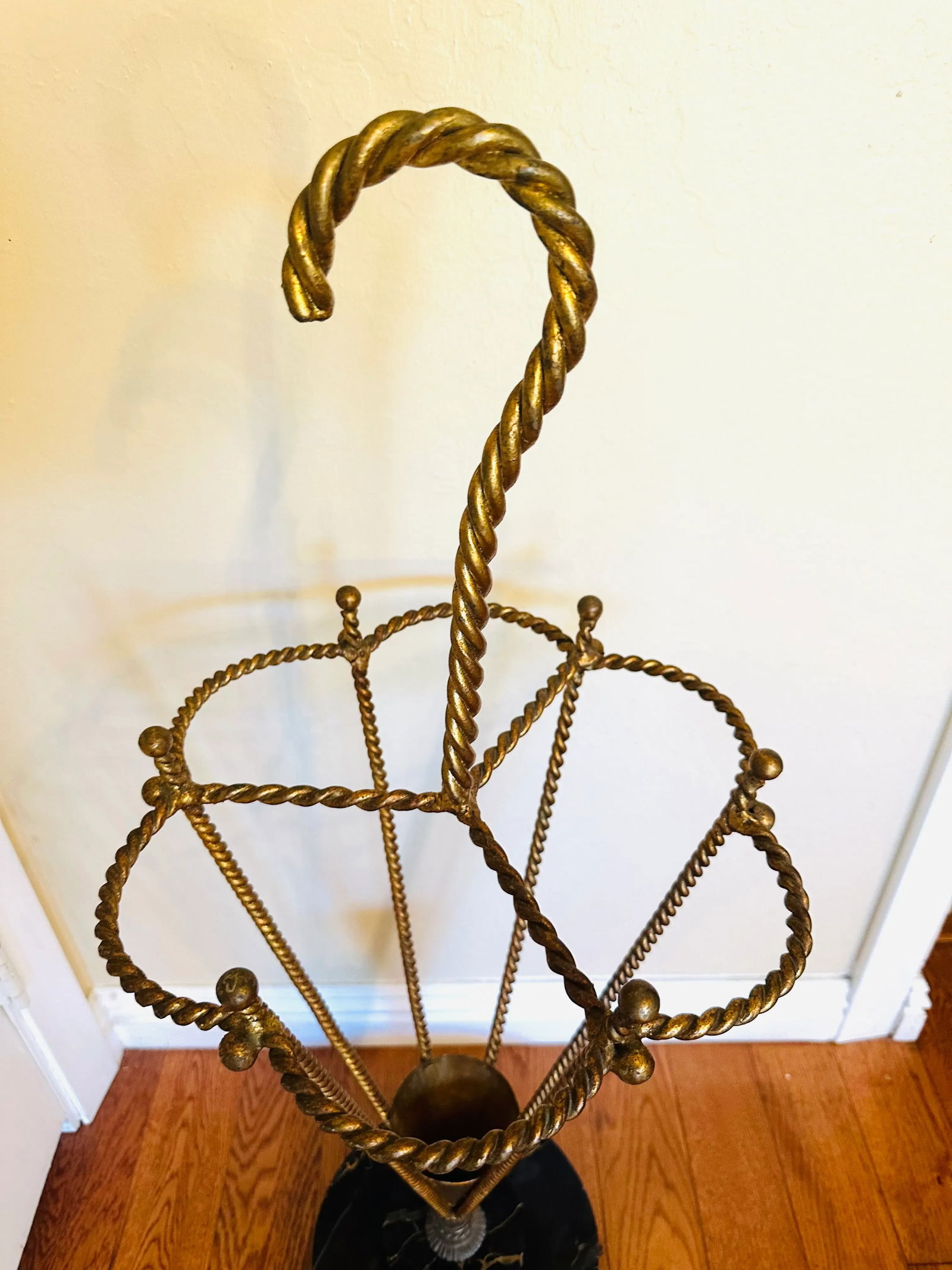 1950s Vintage Italian Rope Metal Gold Gilt Umbrella Form Umbrella Stand - 10