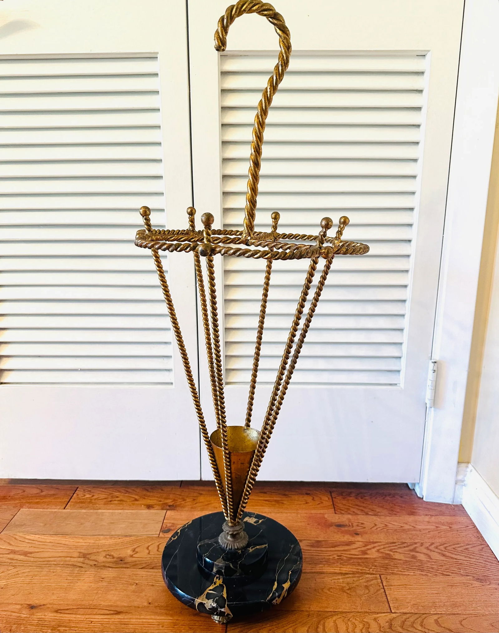 1950s Vintage Italian Rope Metal Gold Gilt Umbrella Form Umbrella Stand - 8