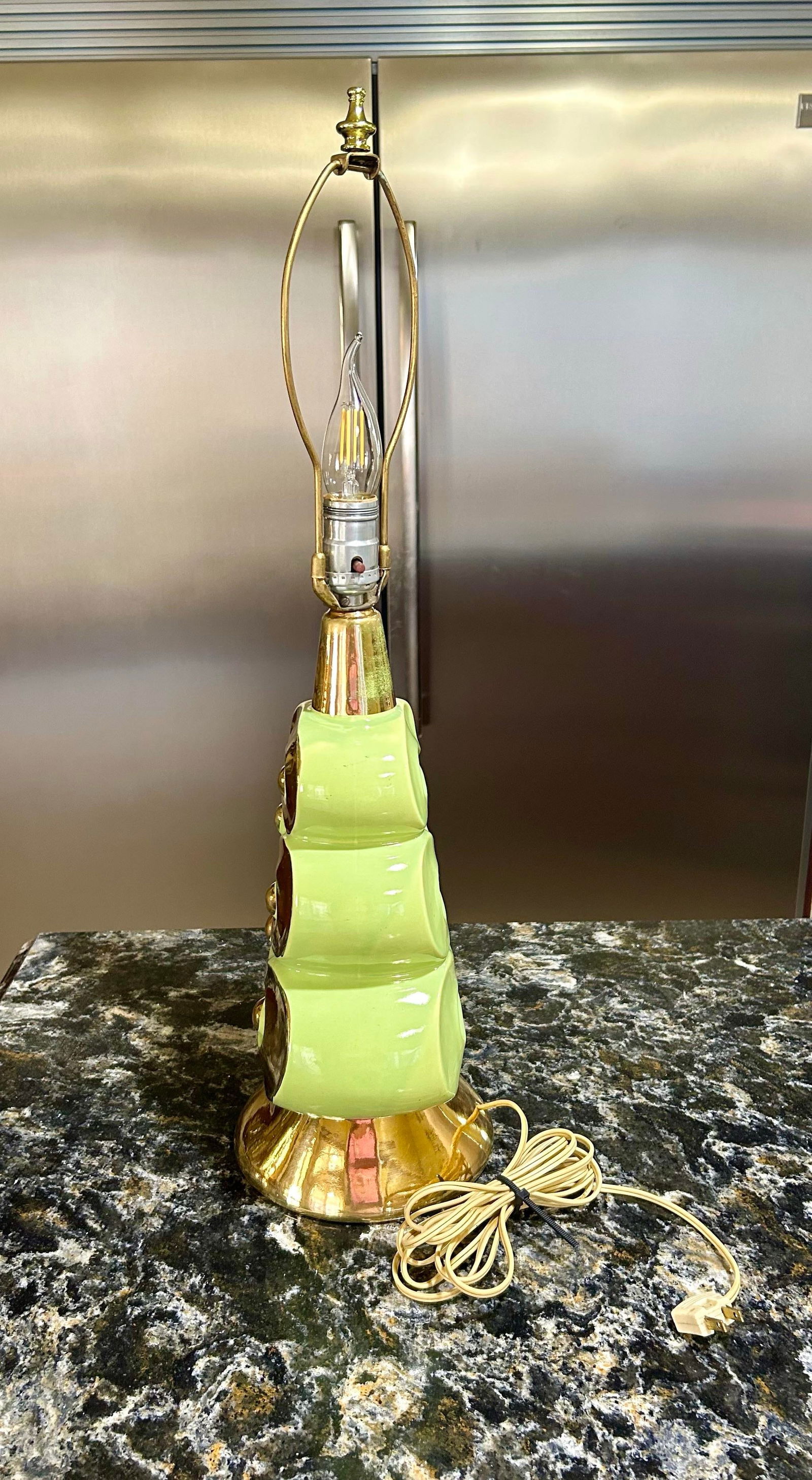 Mid 20th Century Pistachio Green and Gold, Ceramic Table Lamp - 7