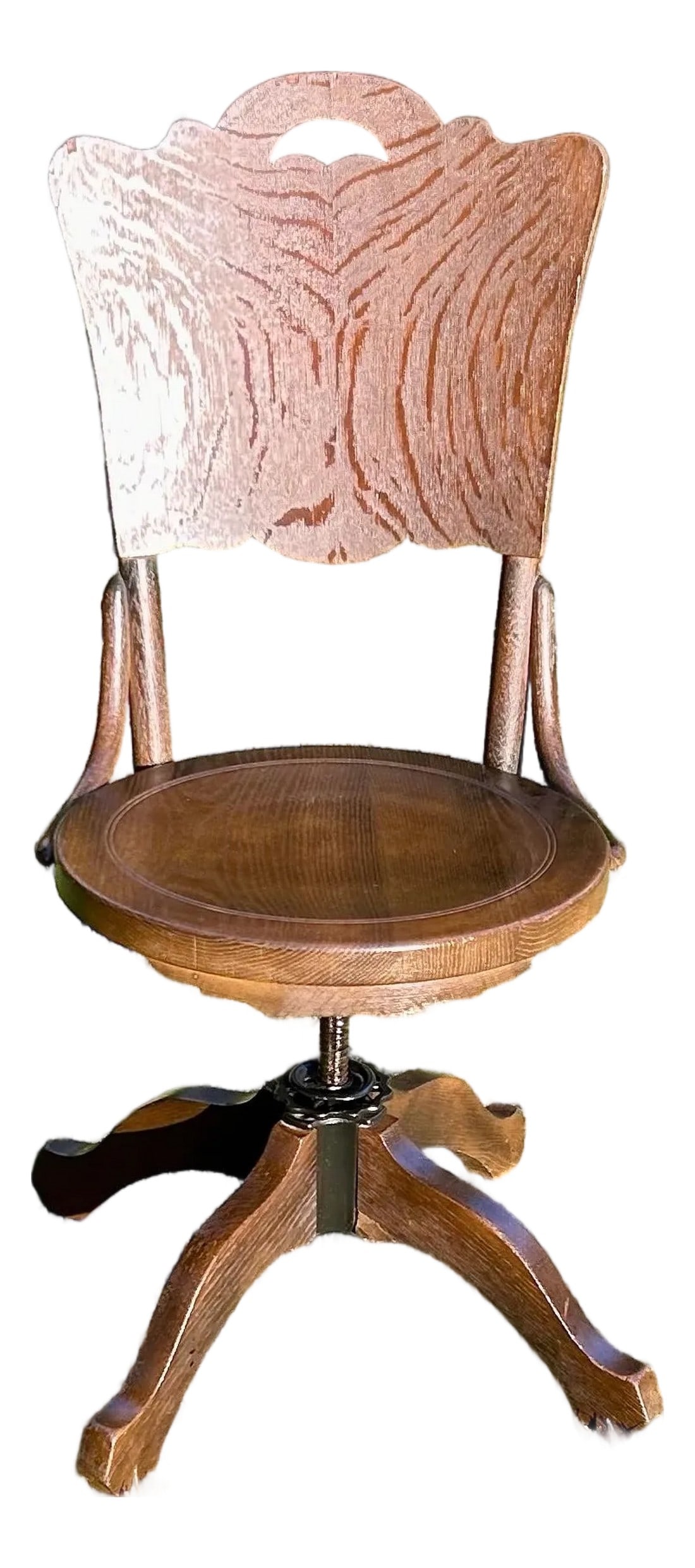 Antique, 1870's Adjustable Height, Quarter Sawn Oak, Swivel Desk Chair, W/Wooden Casters (1 of 6)