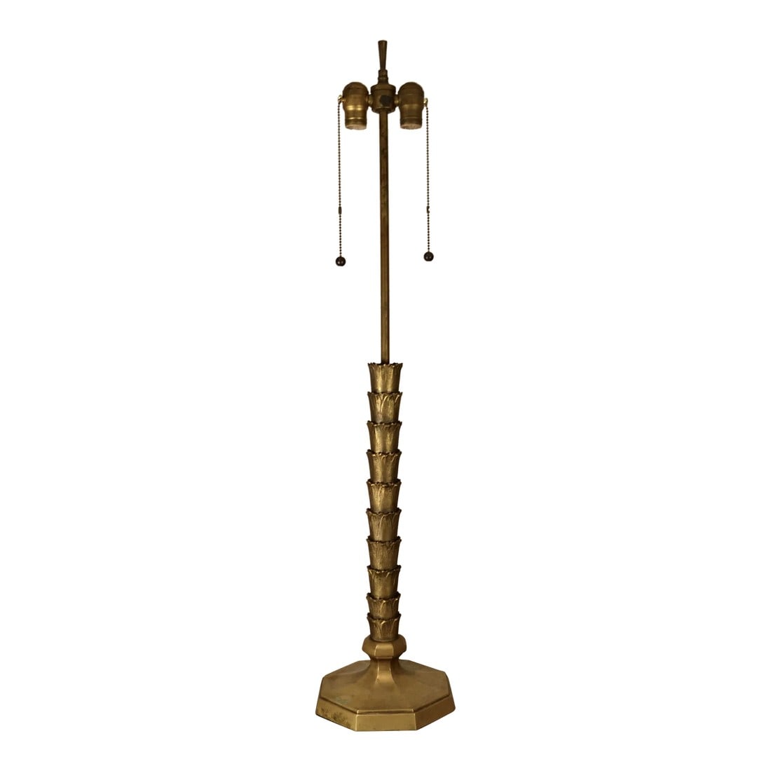 Mid Century Brass Chapman Palm Lamp: Fabulous E.F. Chapman palm lamp. Rare in that it was either custom without the additional larger palm leaves on base or they were removed at some point. Lovely as is with intricate detail on riser.