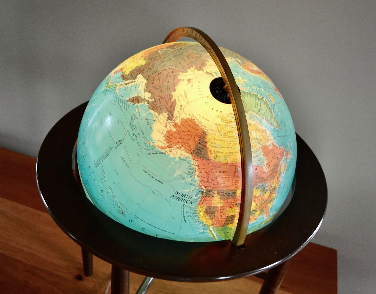 Mid Century Replogle Illuminated Globe on Wood Floor Stand - 3