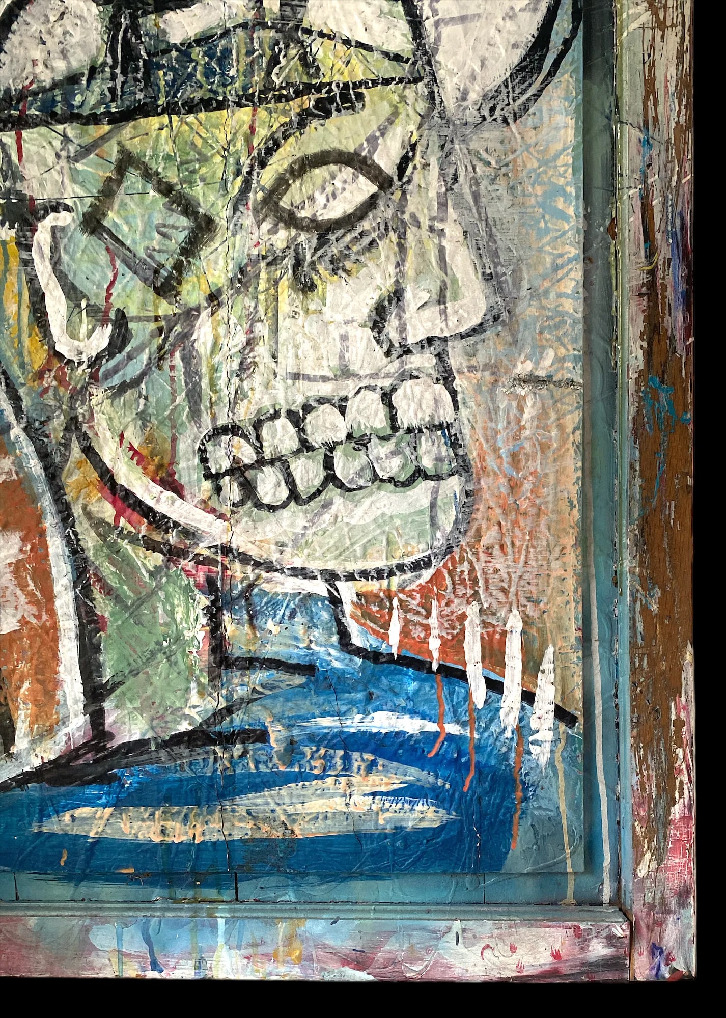 1990s Contemporary Outsider Tramp Art Portrait of a Man Skull in the Style of Jean Michel Basquiat - 5