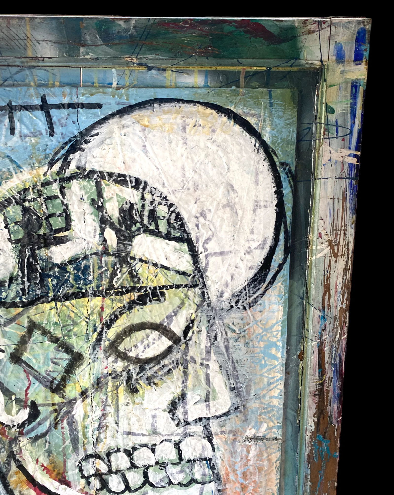 1990s Contemporary Outsider Tramp Art Portrait of a Man Skull in the Style of Jean Michel Basquiat - 6