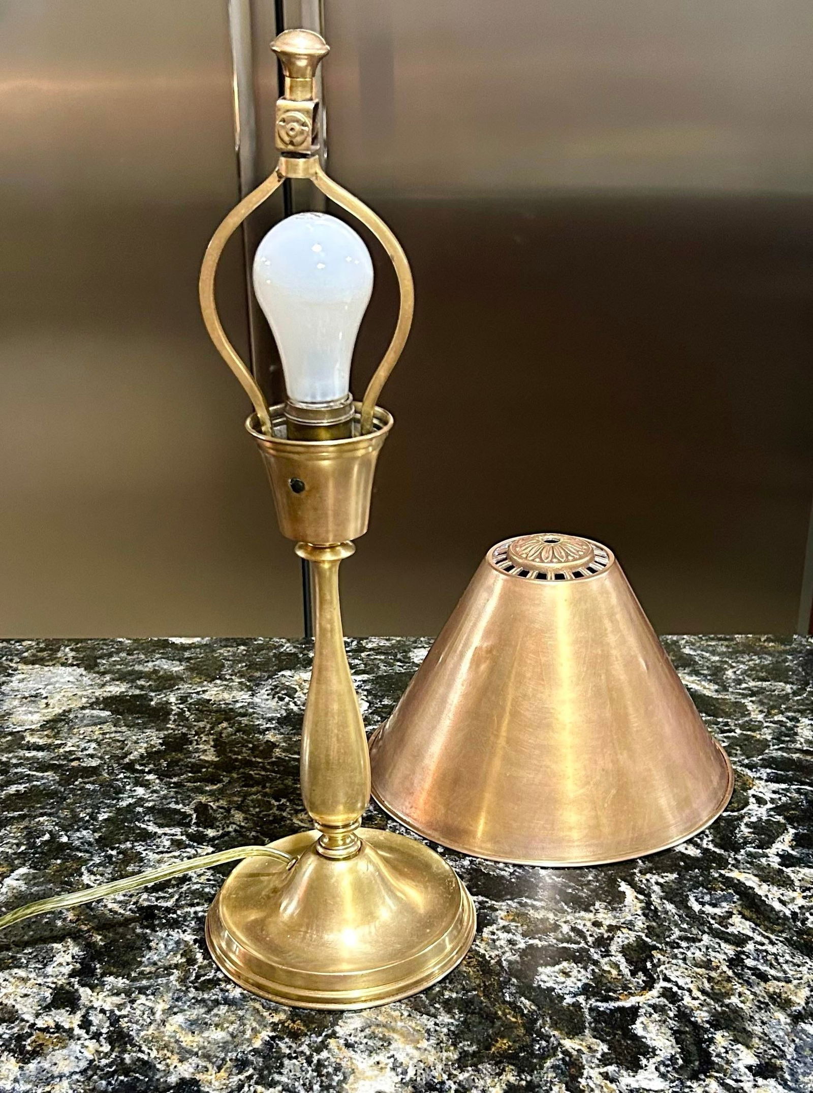 Tapered Brass Shade and Turned Brass Base, Decorative Top, Table Lamp in the Style of New York's P - 2