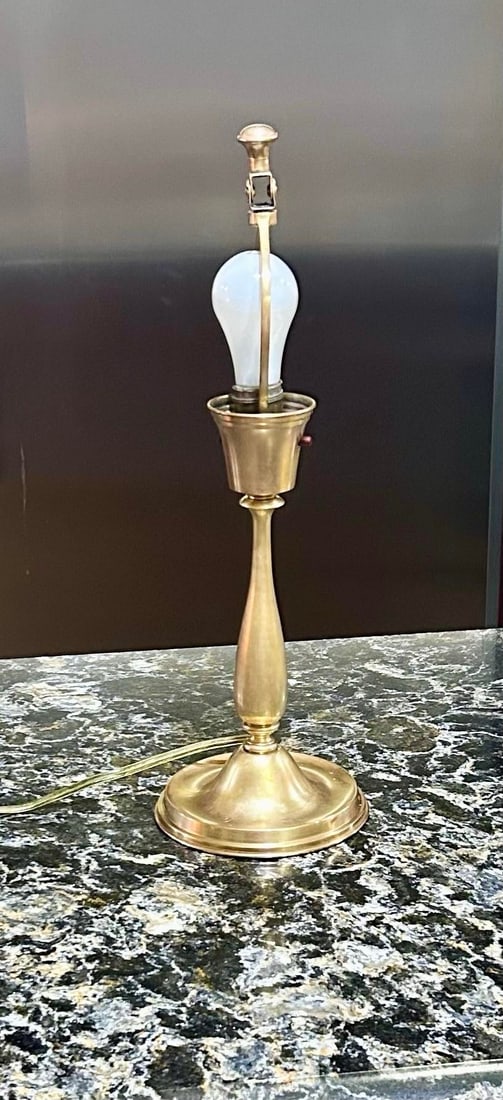 Tapered Brass Shade and Turned Brass Base, Decorative Top, Table Lamp in the Style of New York's P - 5