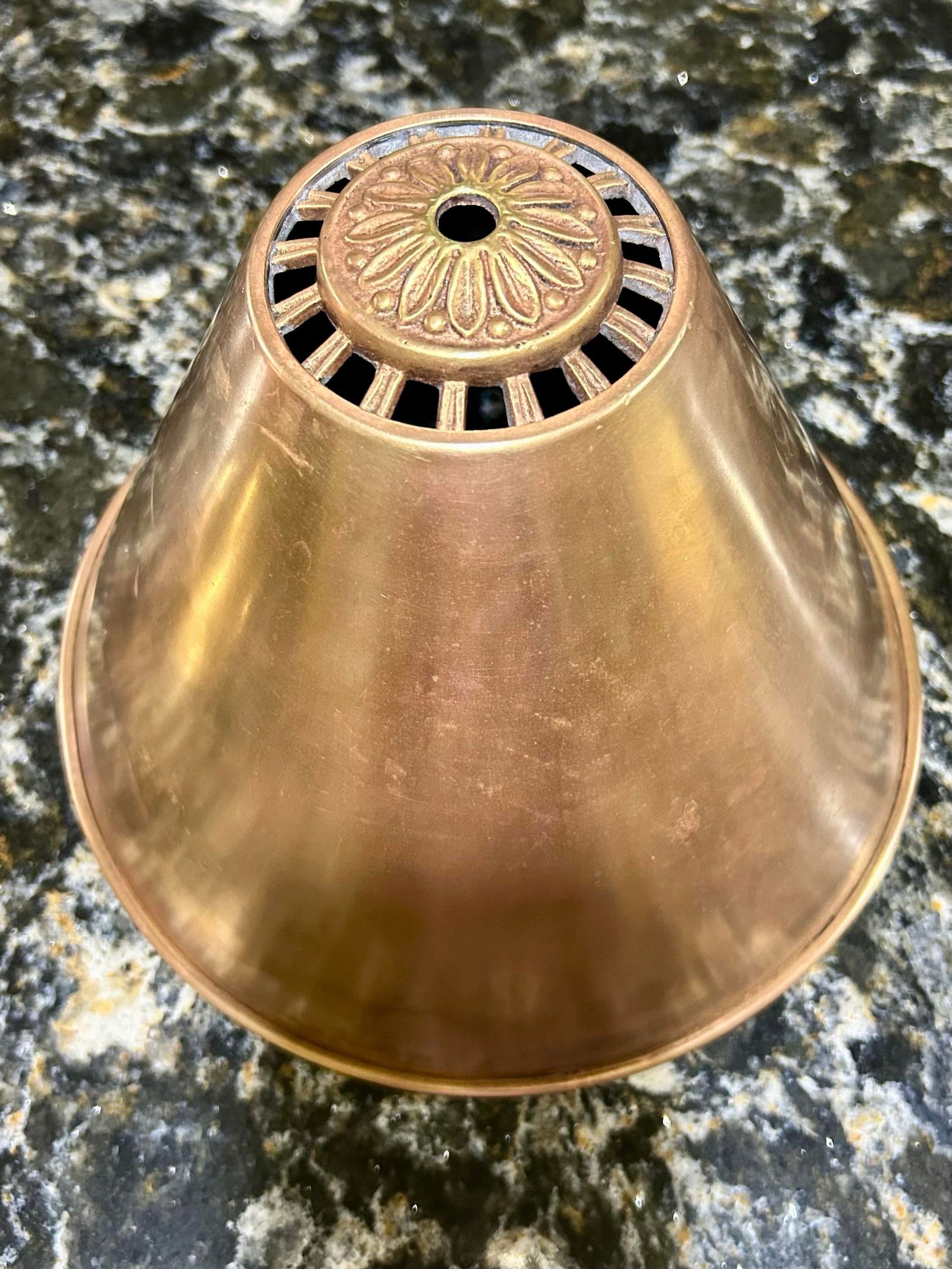 Tapered Brass Shade and Turned Brass Base, Decorative Top, Table Lamp in the Style of New York's P - 7