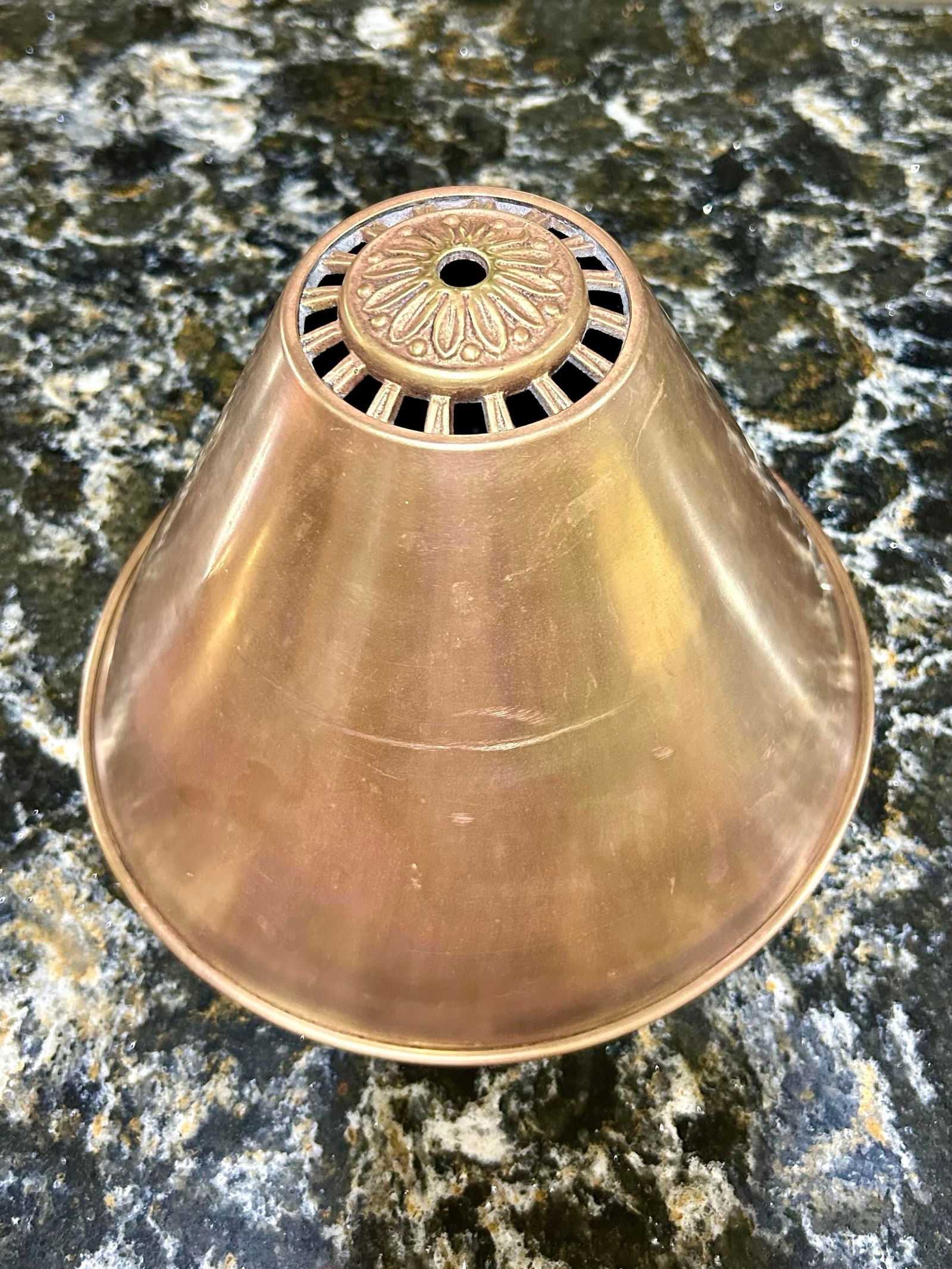 Tapered Brass Shade and Turned Brass Base, Decorative Top, Table Lamp in the Style of New York's P - 8