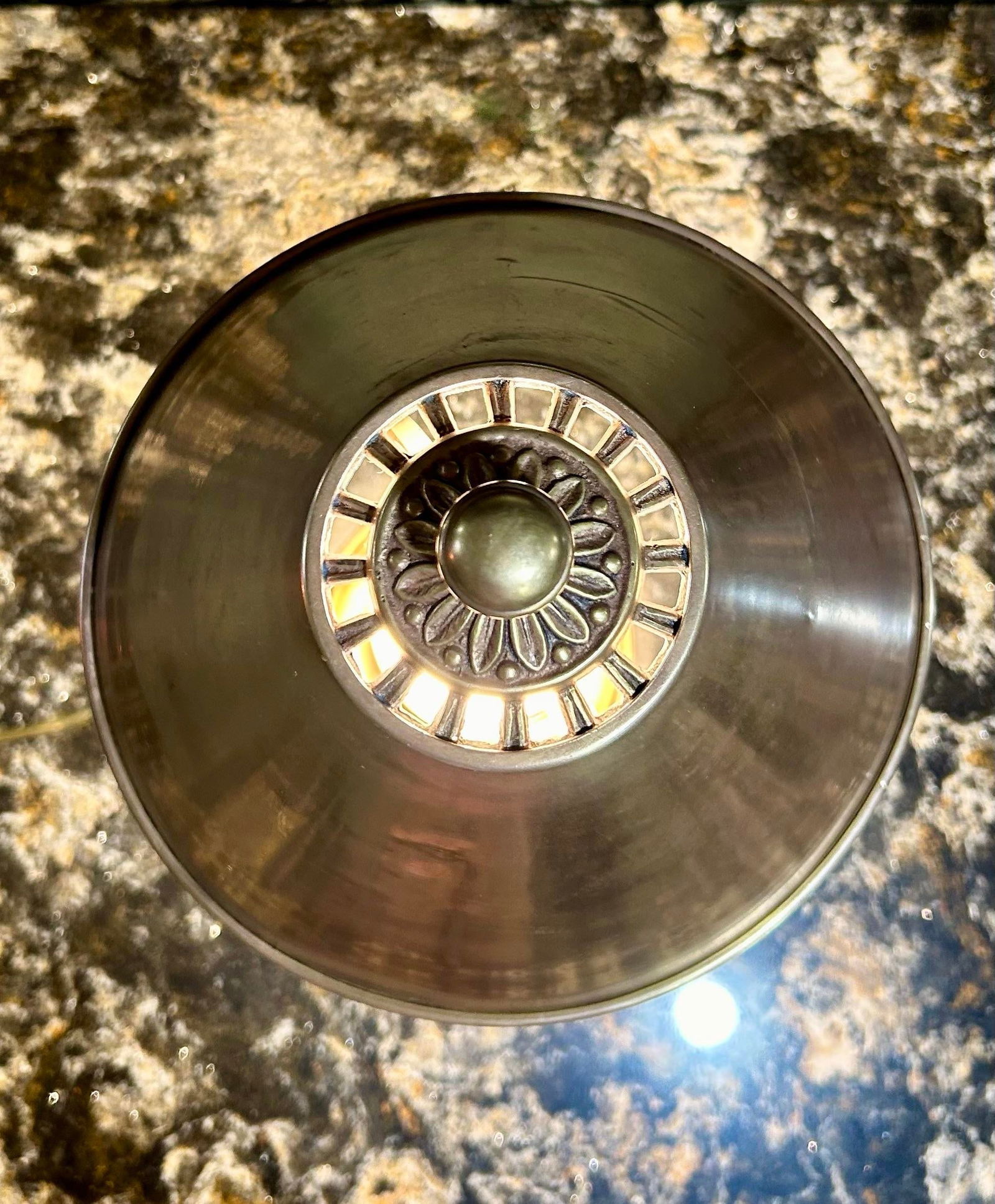 Tapered Brass Shade and Turned Brass Base, Decorative Top, Table Lamp in the Style of New York's P - 9