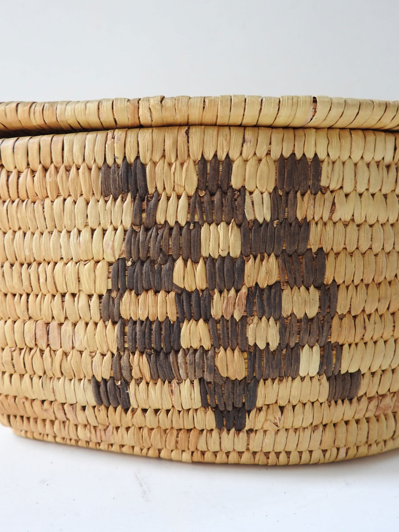 Vintage Papago Hand Woven Covered Basket Turtle Design - 5