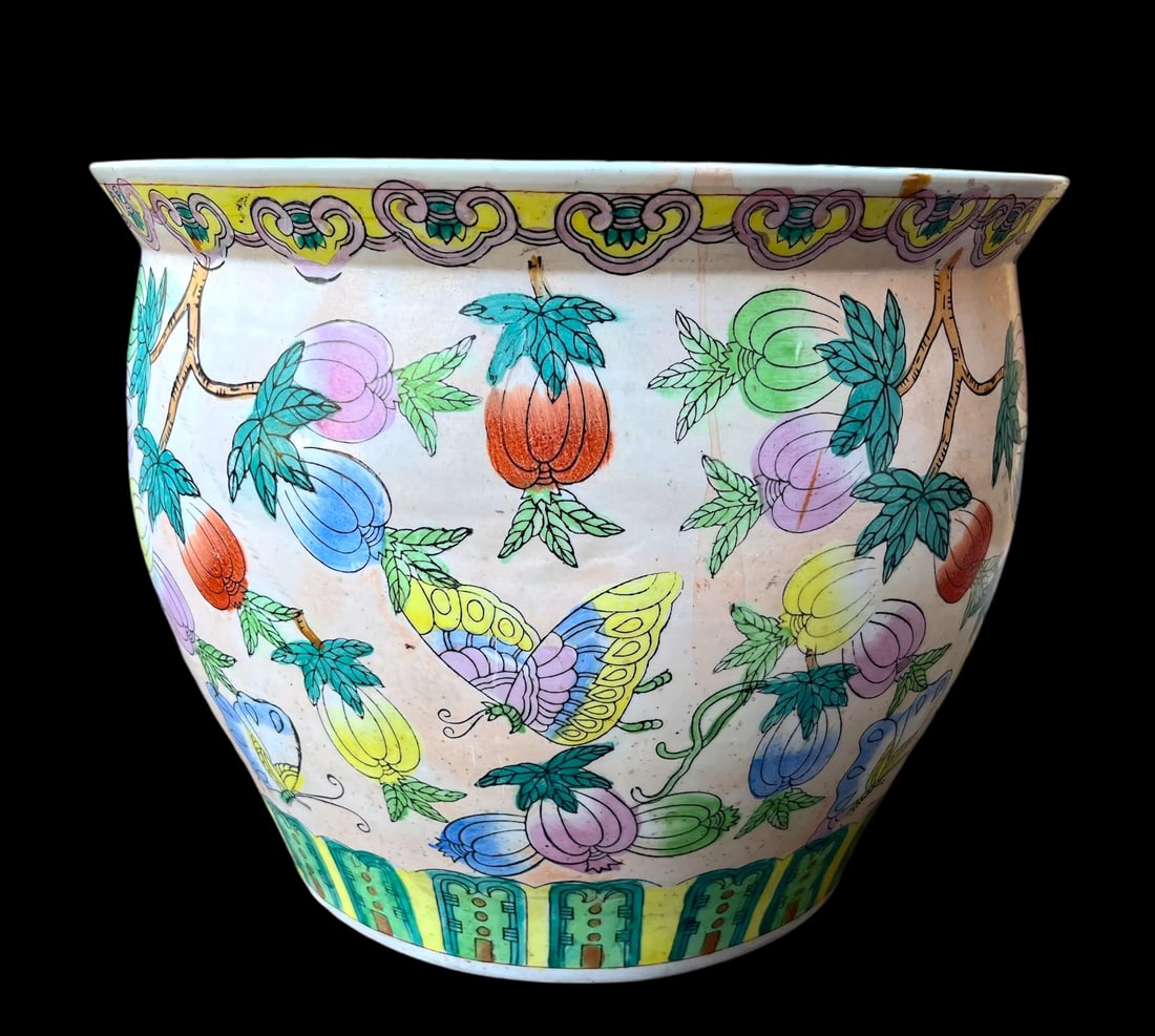 Vintage Vintage Pink, Green and White Chinoiserie Fish Bowl Planters - Set of 2 - 4