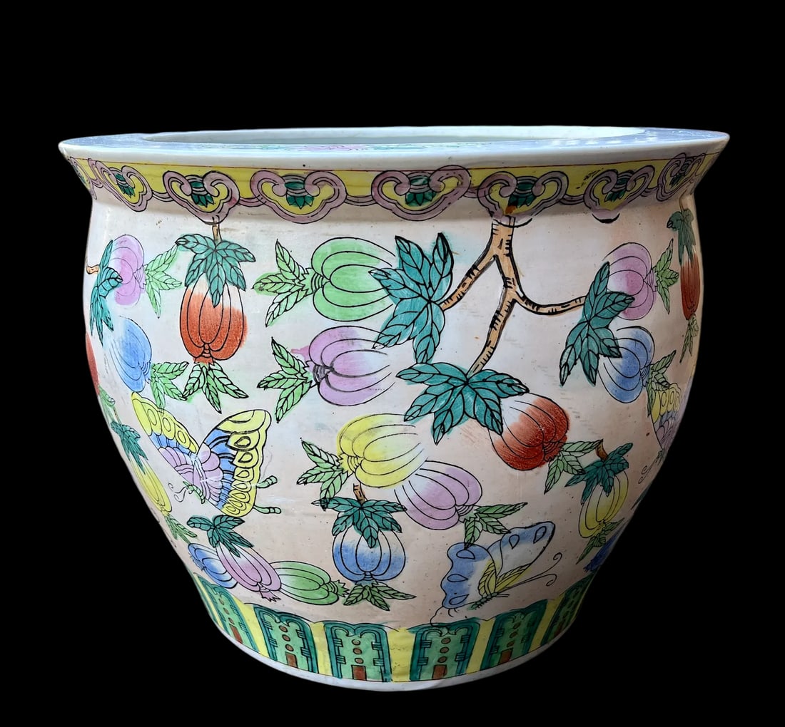 Vintage Vintage Pink, Green and White Chinoiserie Fish Bowl Planters - Set of 2 - 5