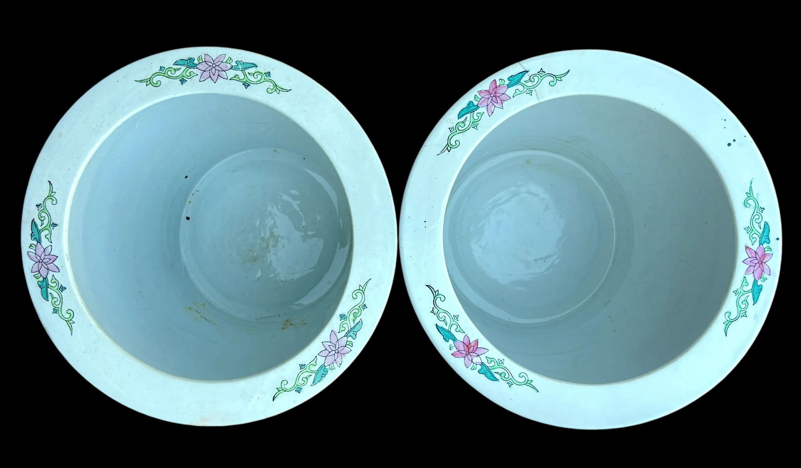 Vintage Vintage Pink, Green and White Chinoiserie Fish Bowl Planters - Set of 2 - 8