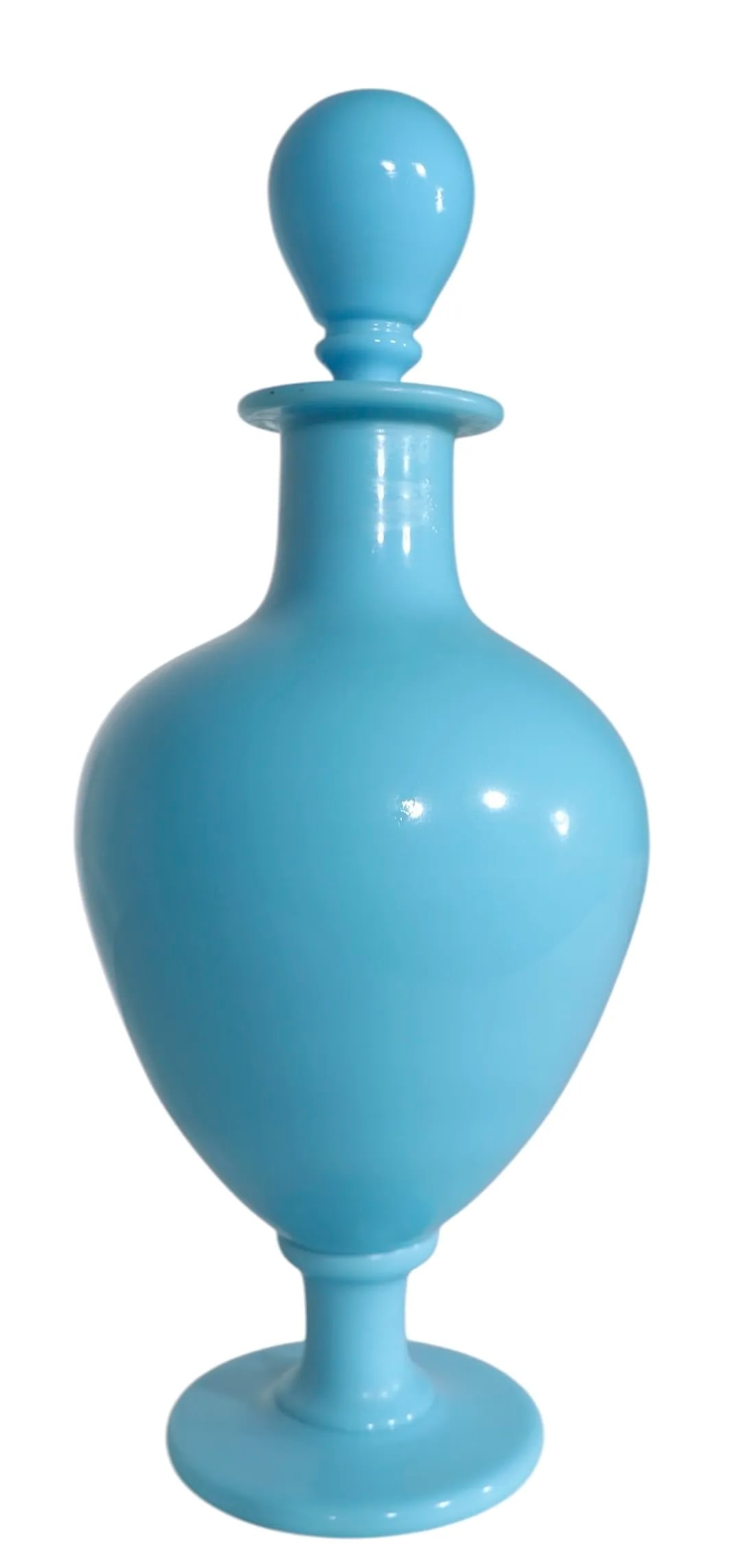 Large French Blue Opaline Stoppered Bottle - 2