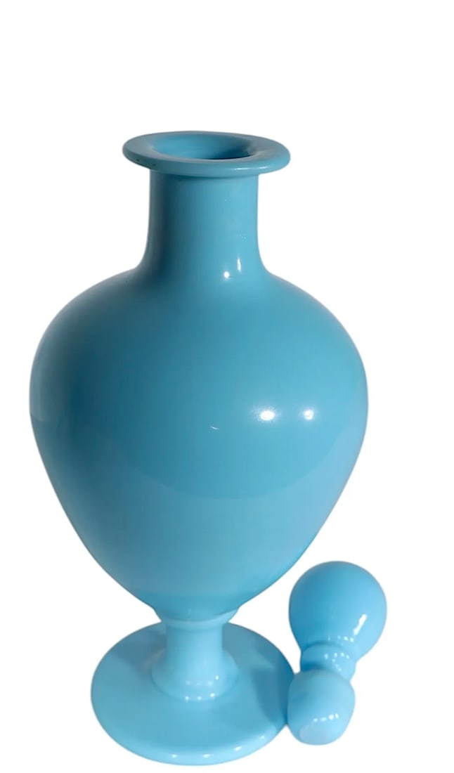 Large French Blue Opaline Stoppered Bottle - 4