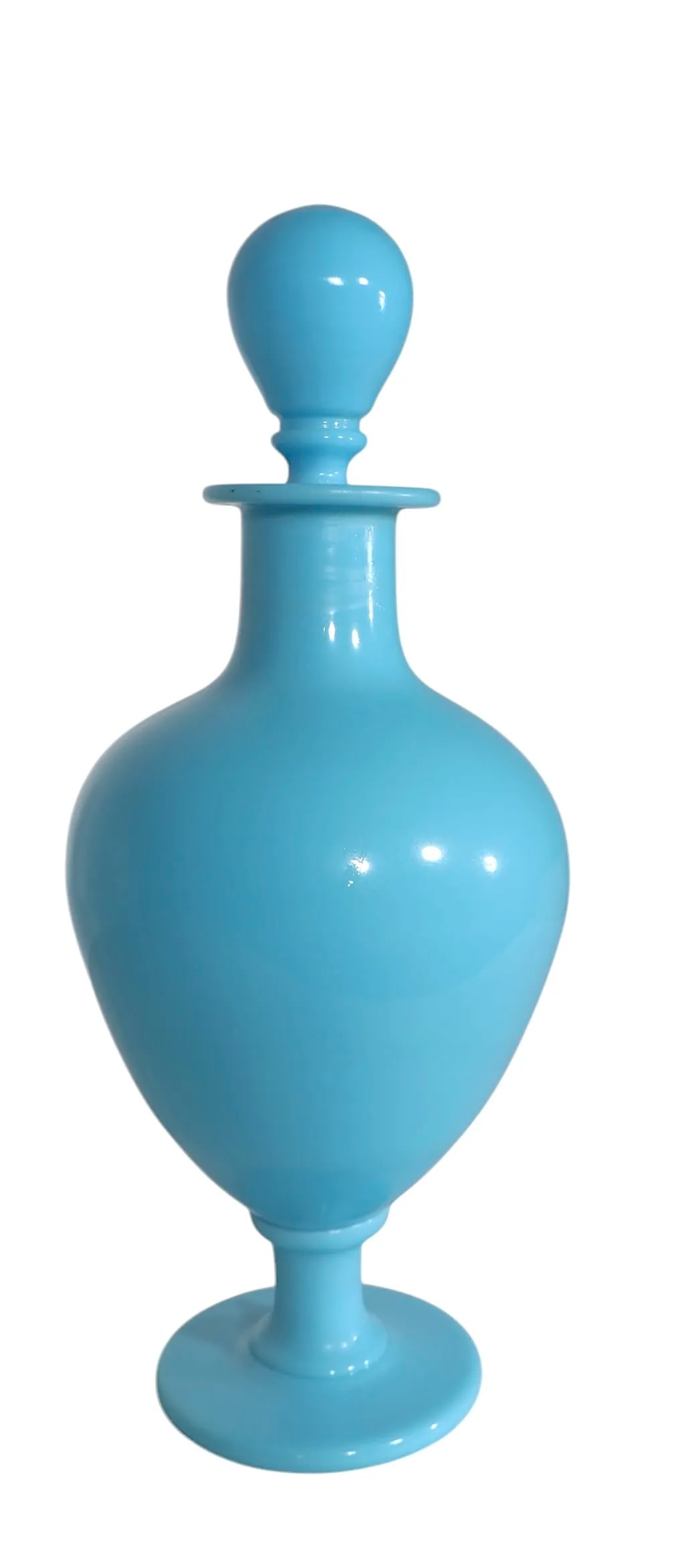 Large French Blue Opaline Stoppered Bottle - 5
