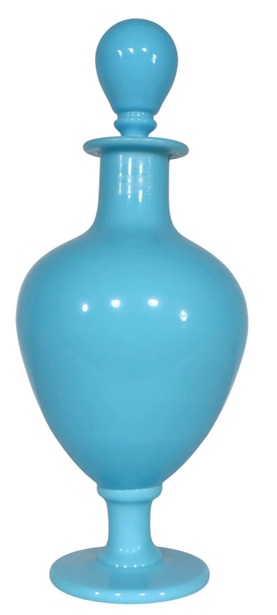 Large French Blue Opaline Stoppered Bottle - 8
