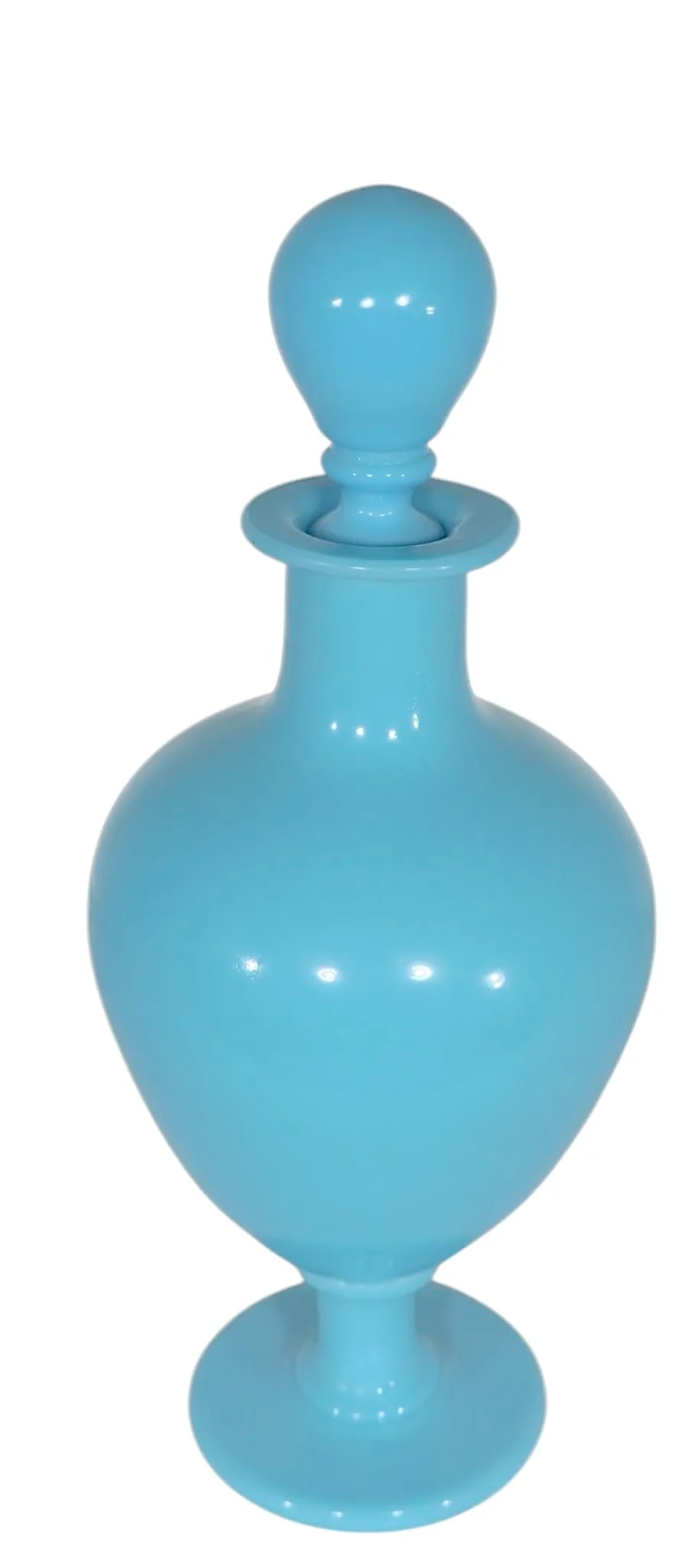 Large French Blue Opaline Stoppered Bottle - 9