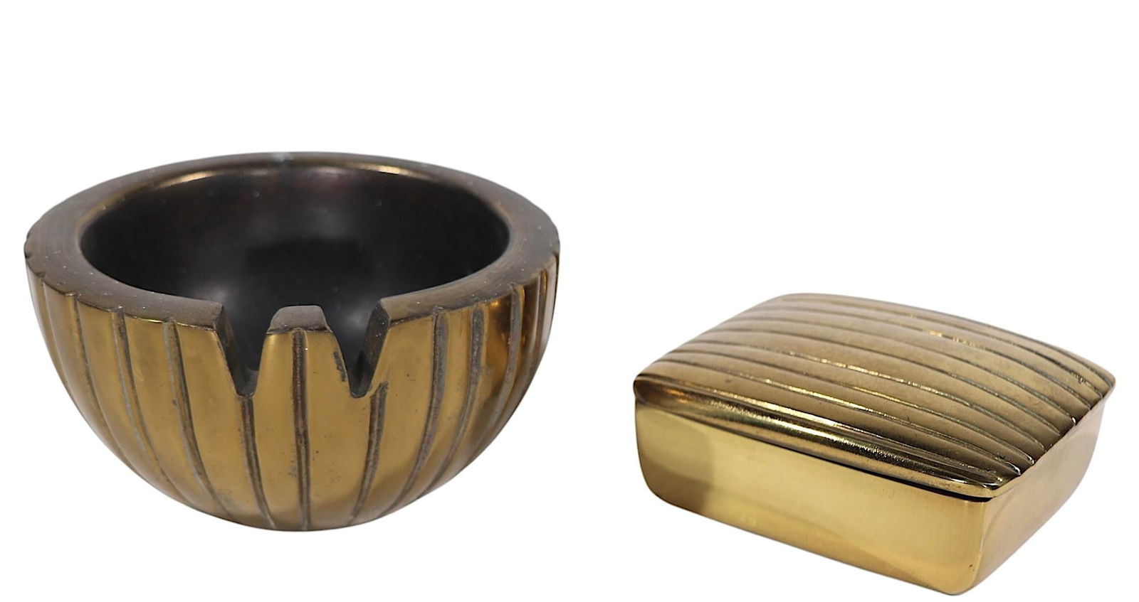 2 Pc Brutalist Mid Century Jenfred Ware Ashtray and Cigarette Box C. 1970's - 4