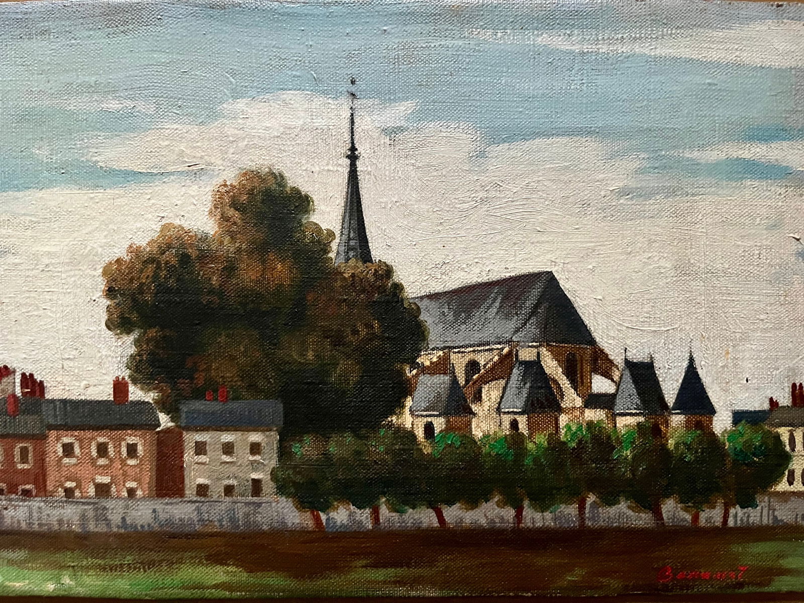 1950's Framed Original Oil Landscape-Nemours, France-Signed - 3