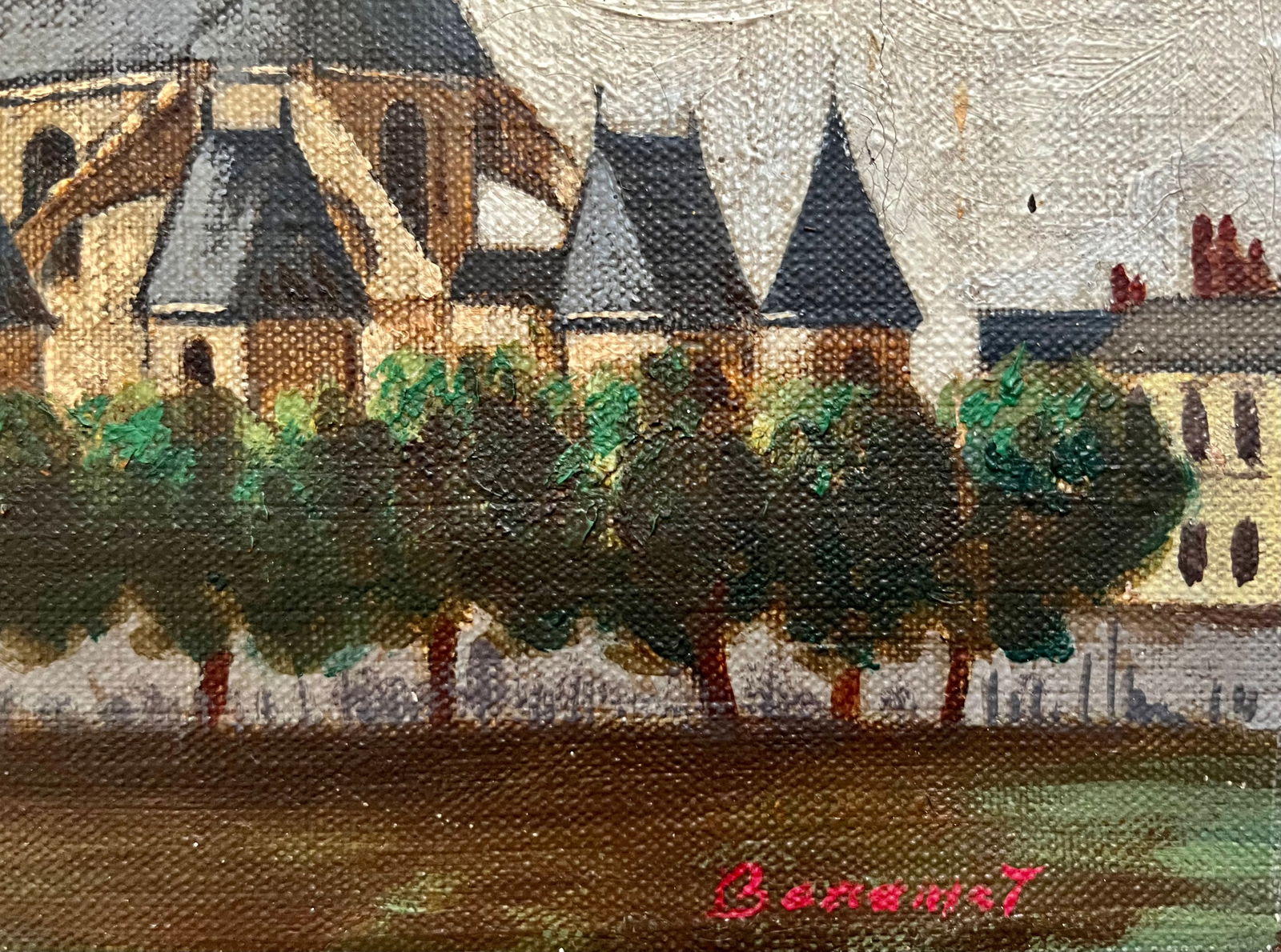 1950's Framed Original Oil Landscape-Nemours, France-Signed - 5