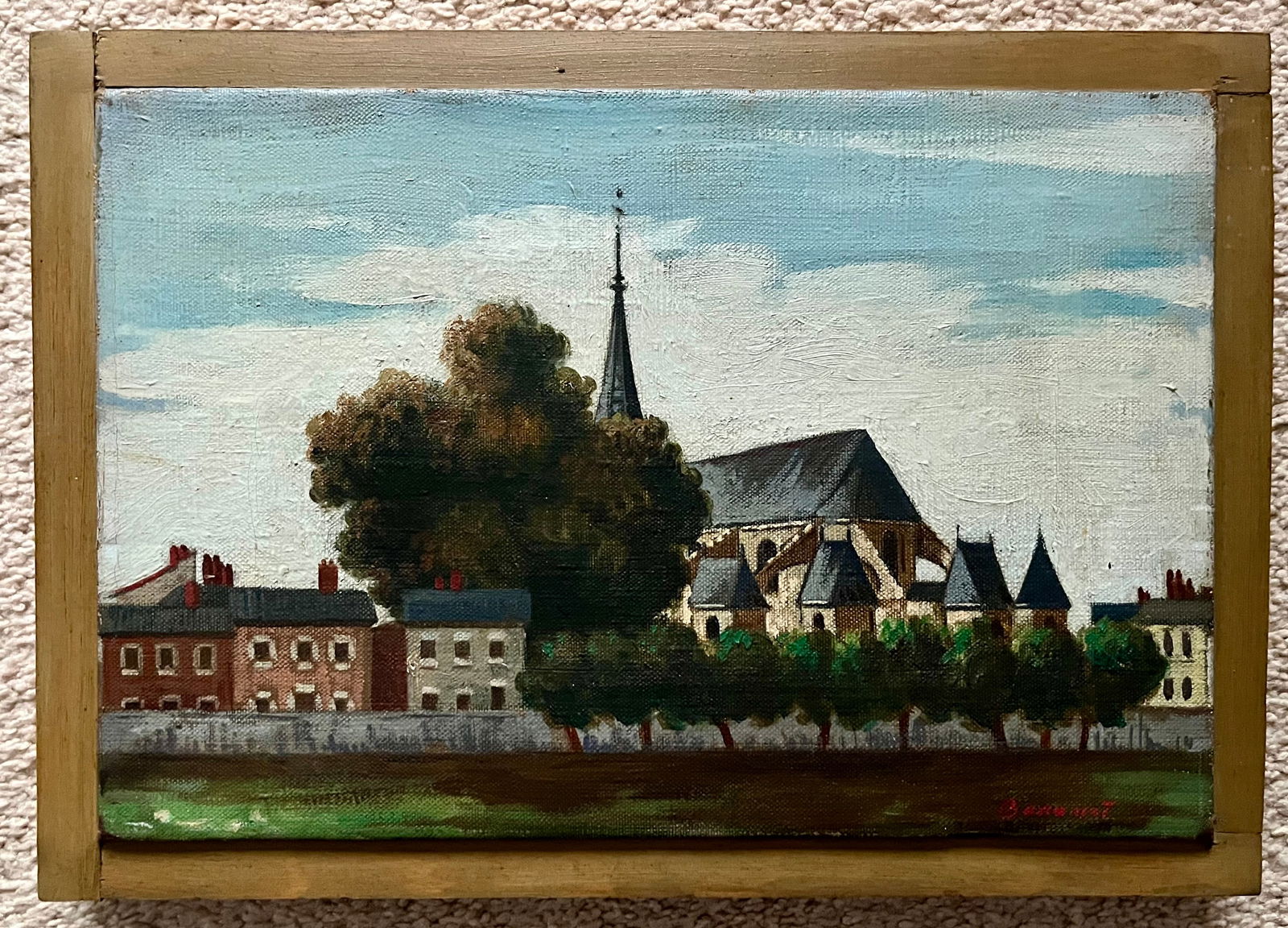 1950's Framed Original Oil Landscape-Nemours, France-Signed - 7