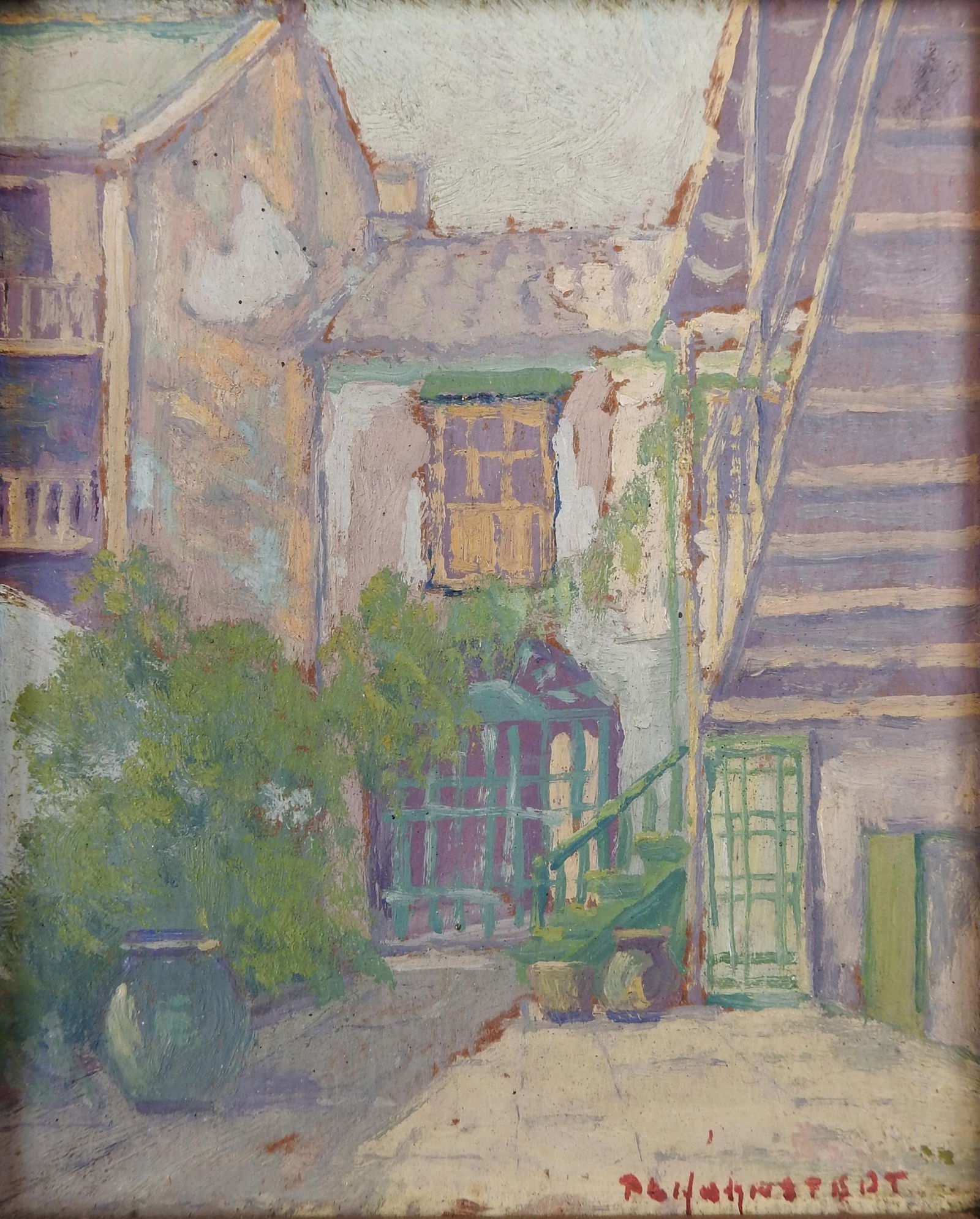Small Early 20th Century Peter Lanz Hohnstedt Cityscape Painting - 3