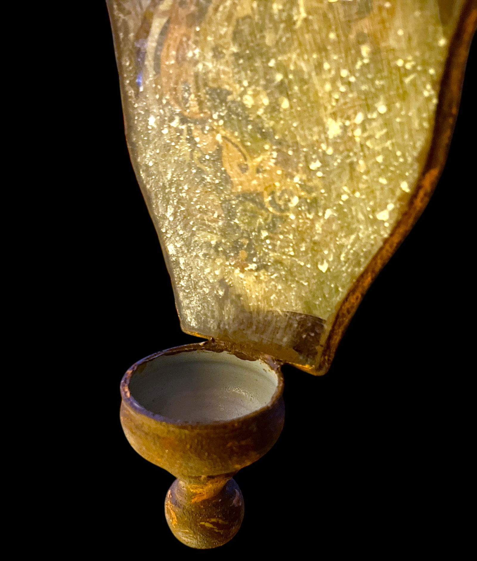 1950s Hand Painted Venetian Rustic European Coat of Arms Mirrored Shield Wall Bracket Candle Sconces - 6